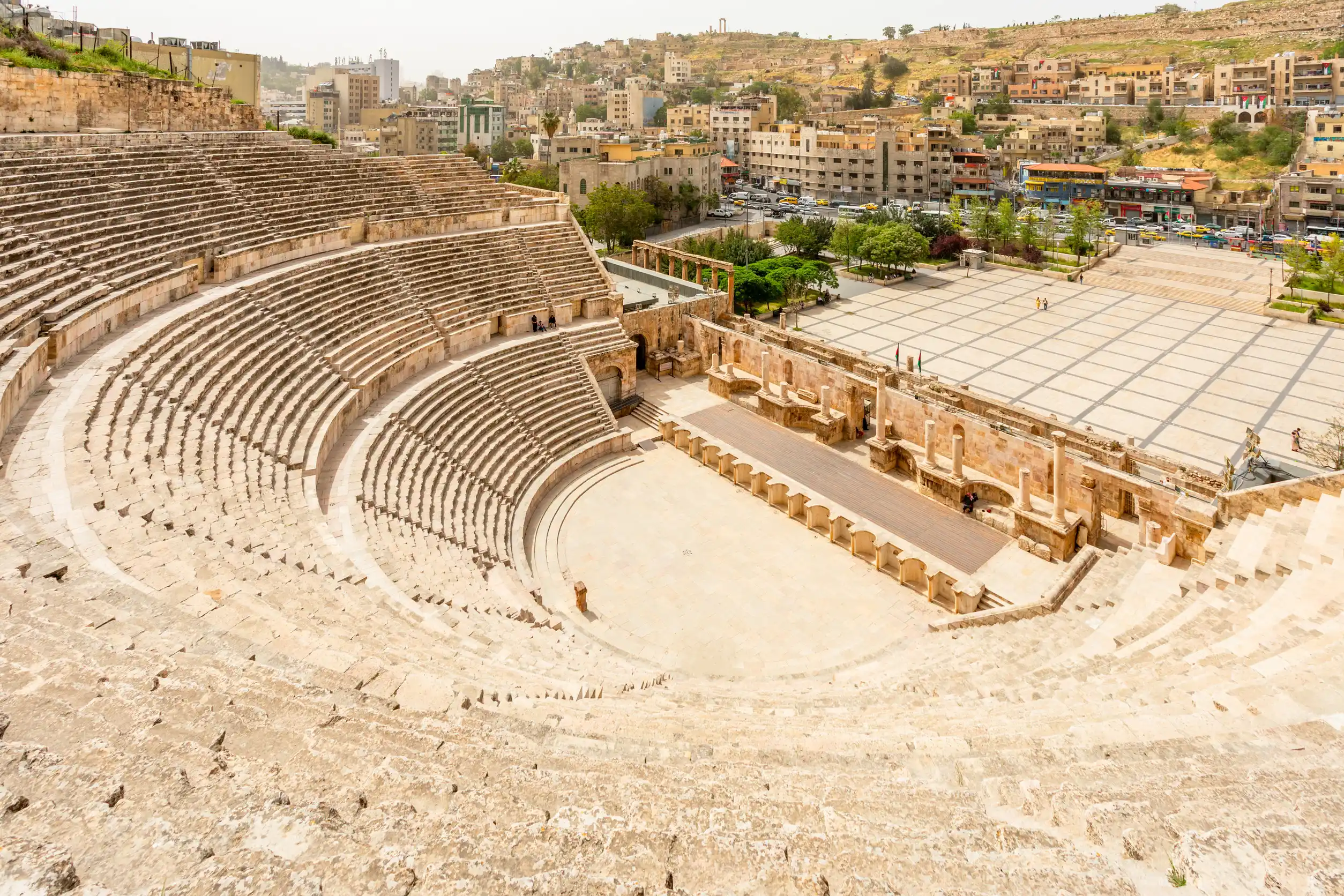 aerial view of roman theatre in amman jordan