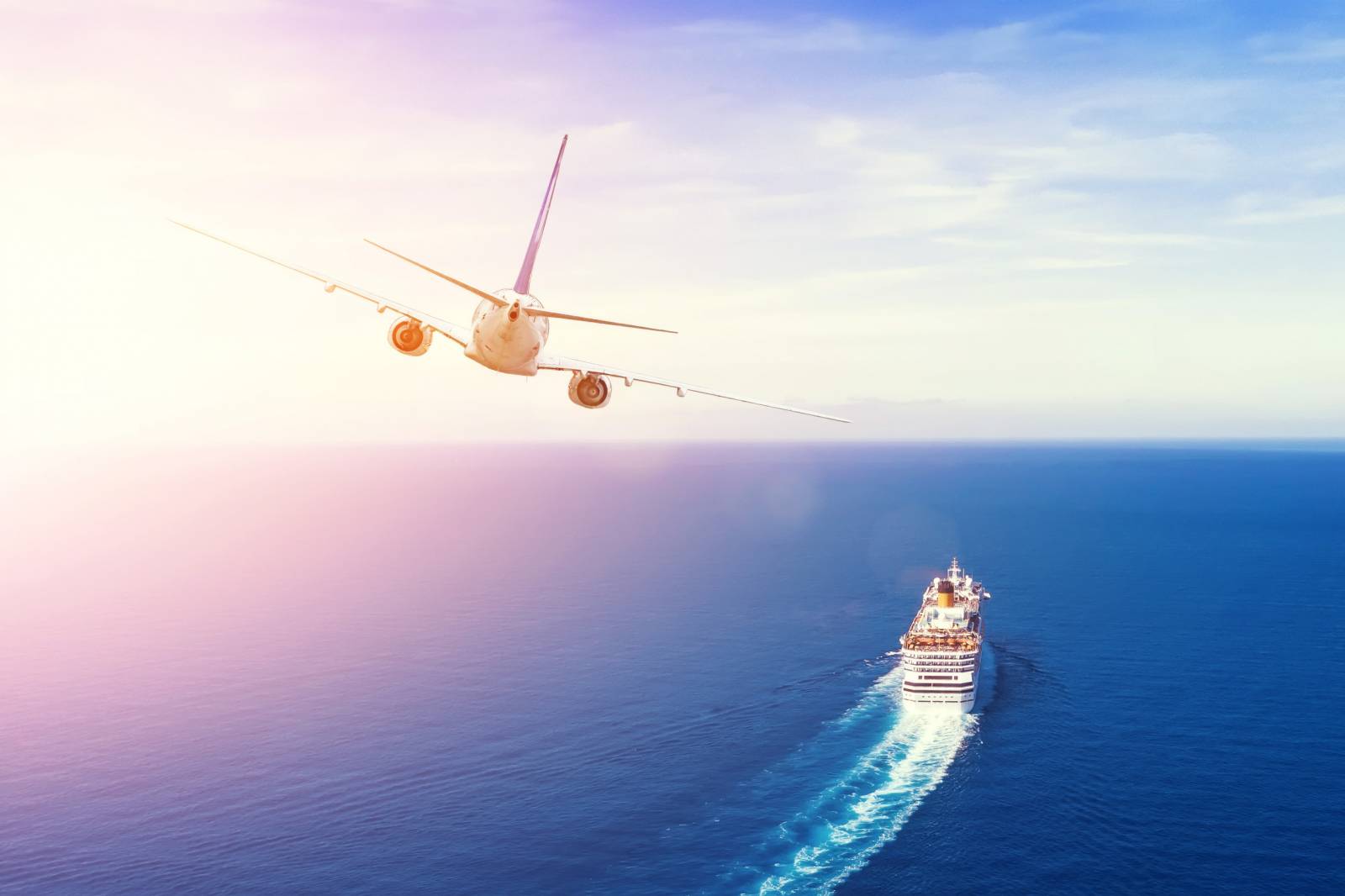 Airplane Flying Over Cruise Ship