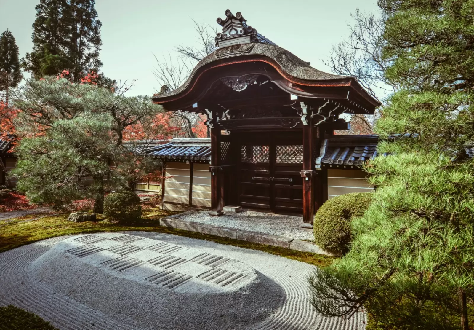 ancient temple with traditional garden in kyoto japan