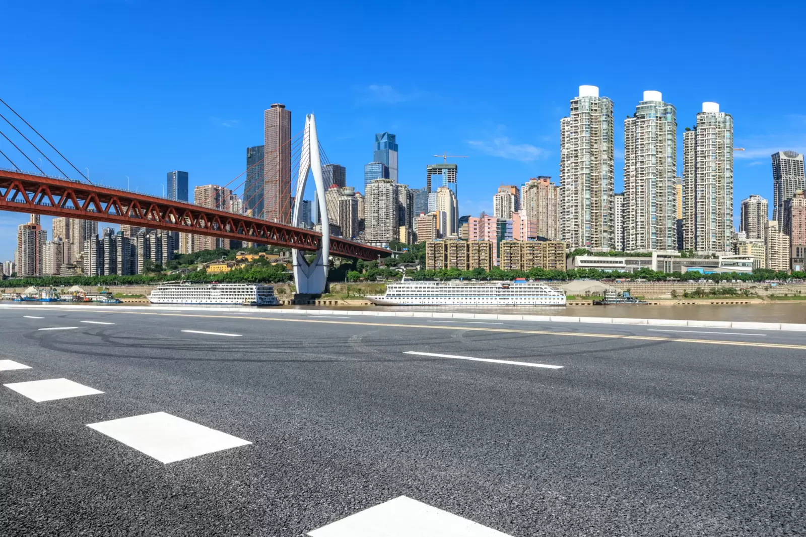 asphalt highway and modern city financial district in chongqing china