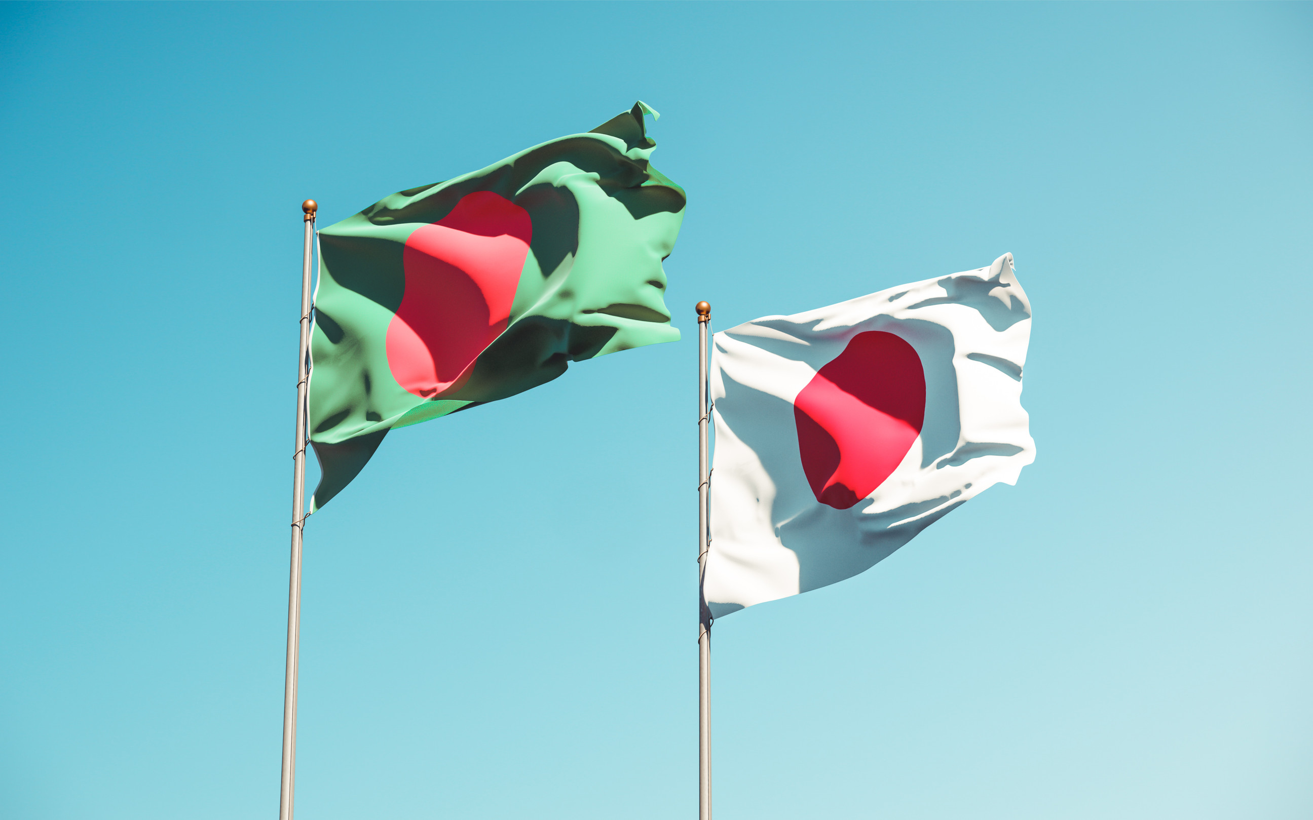 Bangladesh and Japan flags waving
