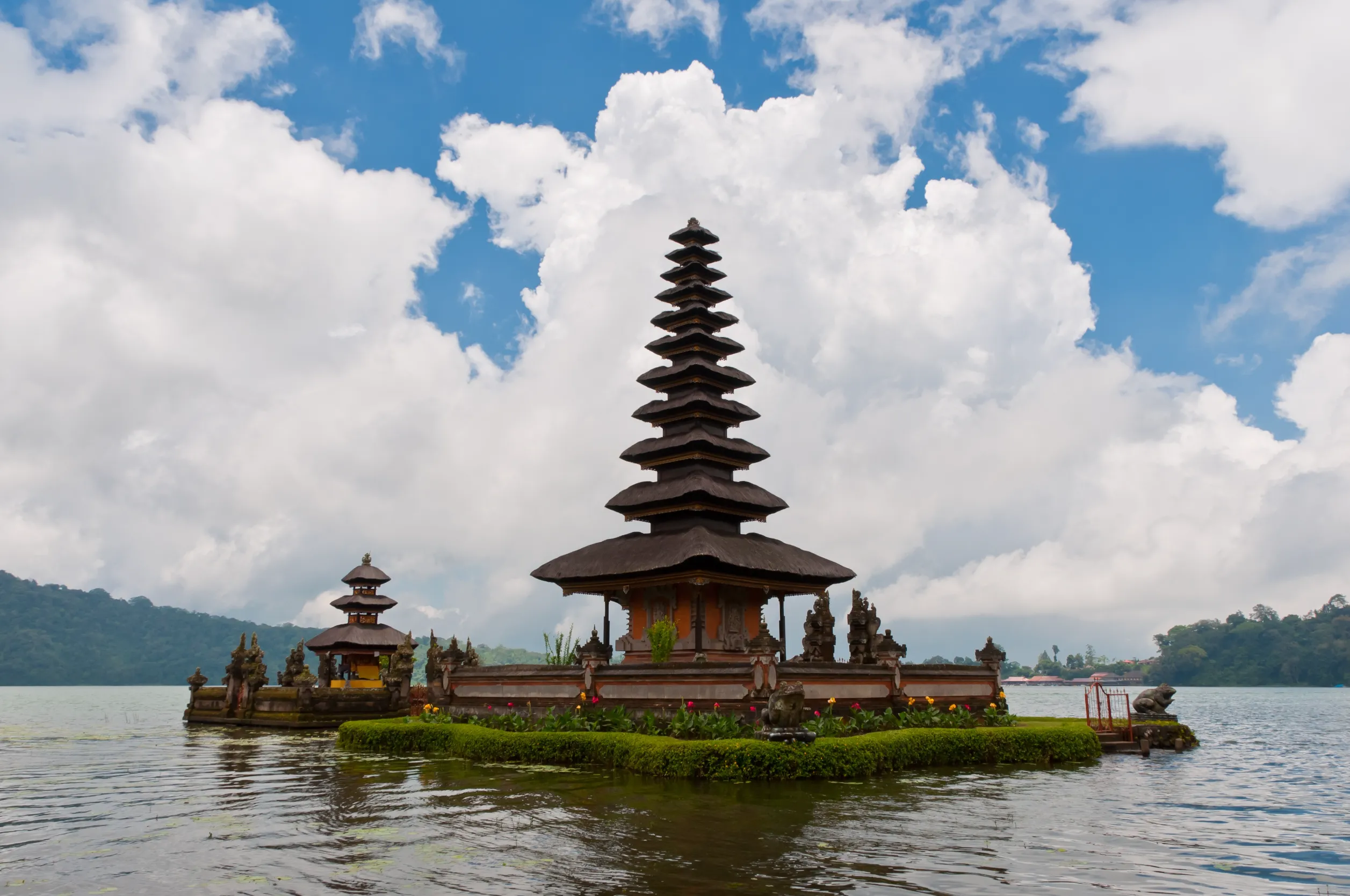 beautiful temple on lake in extinct volcano crater pura ulun danu bratan bali