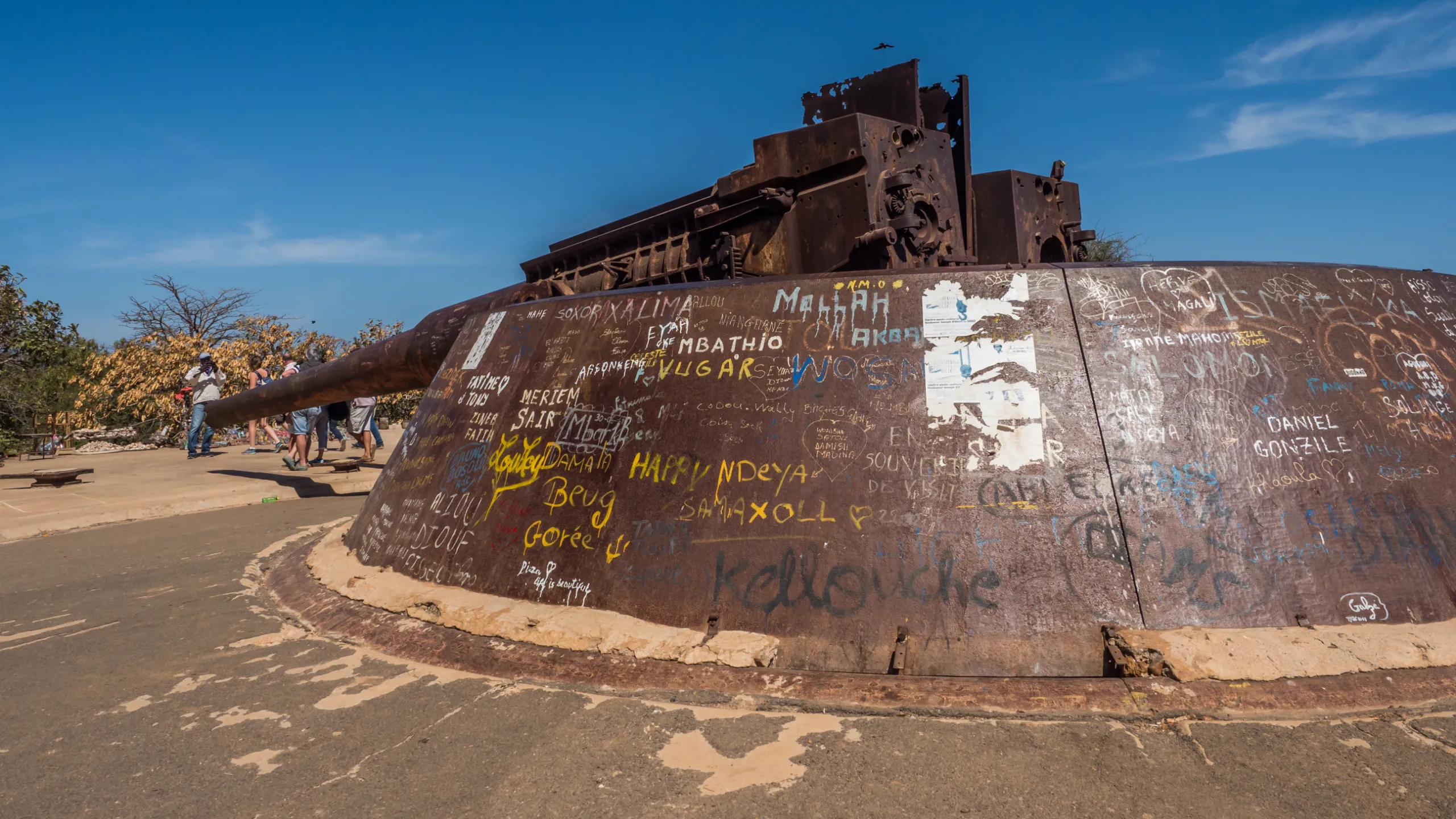 big old broken gun at the top of goree island in senega