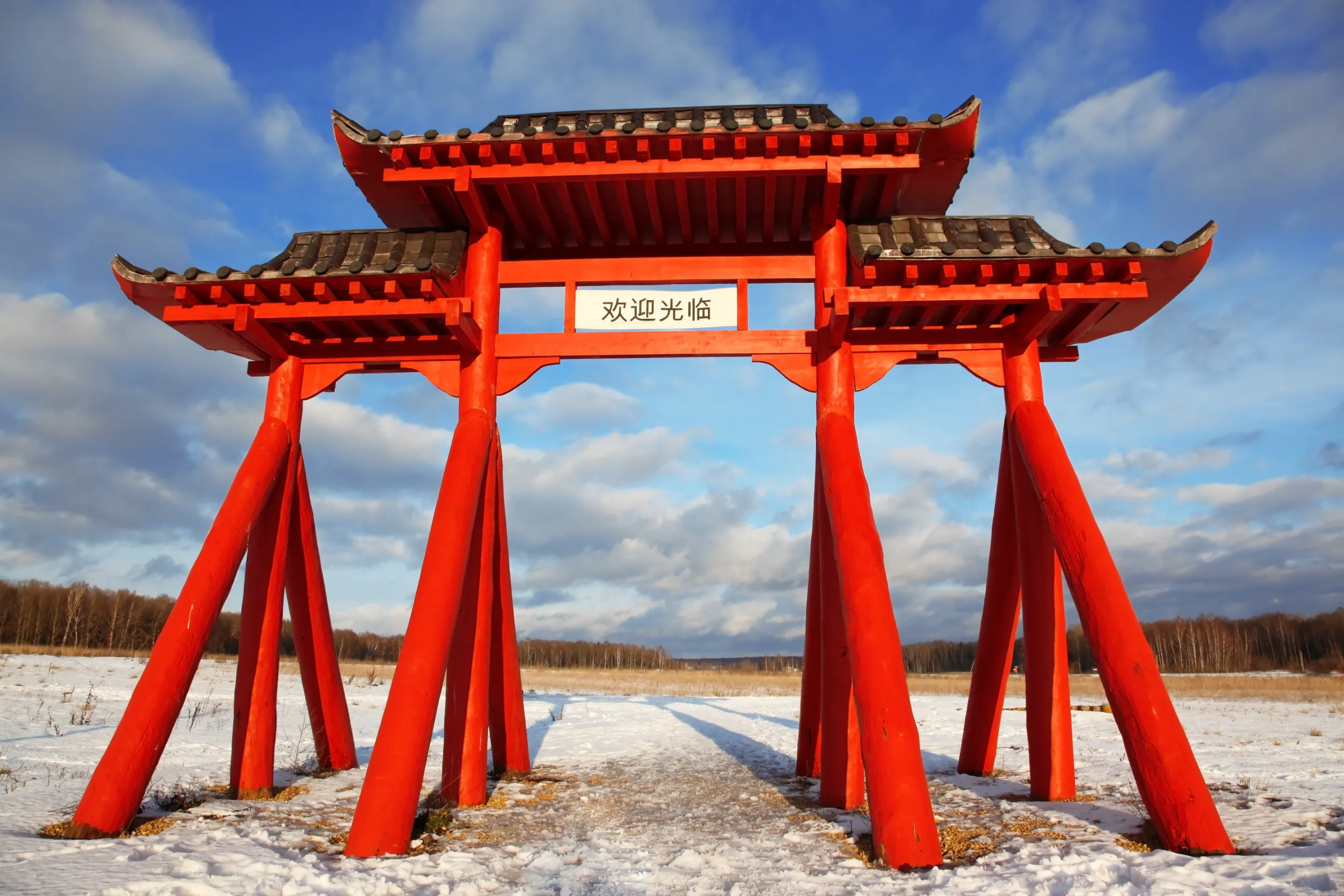 big red gate of buddhist temple