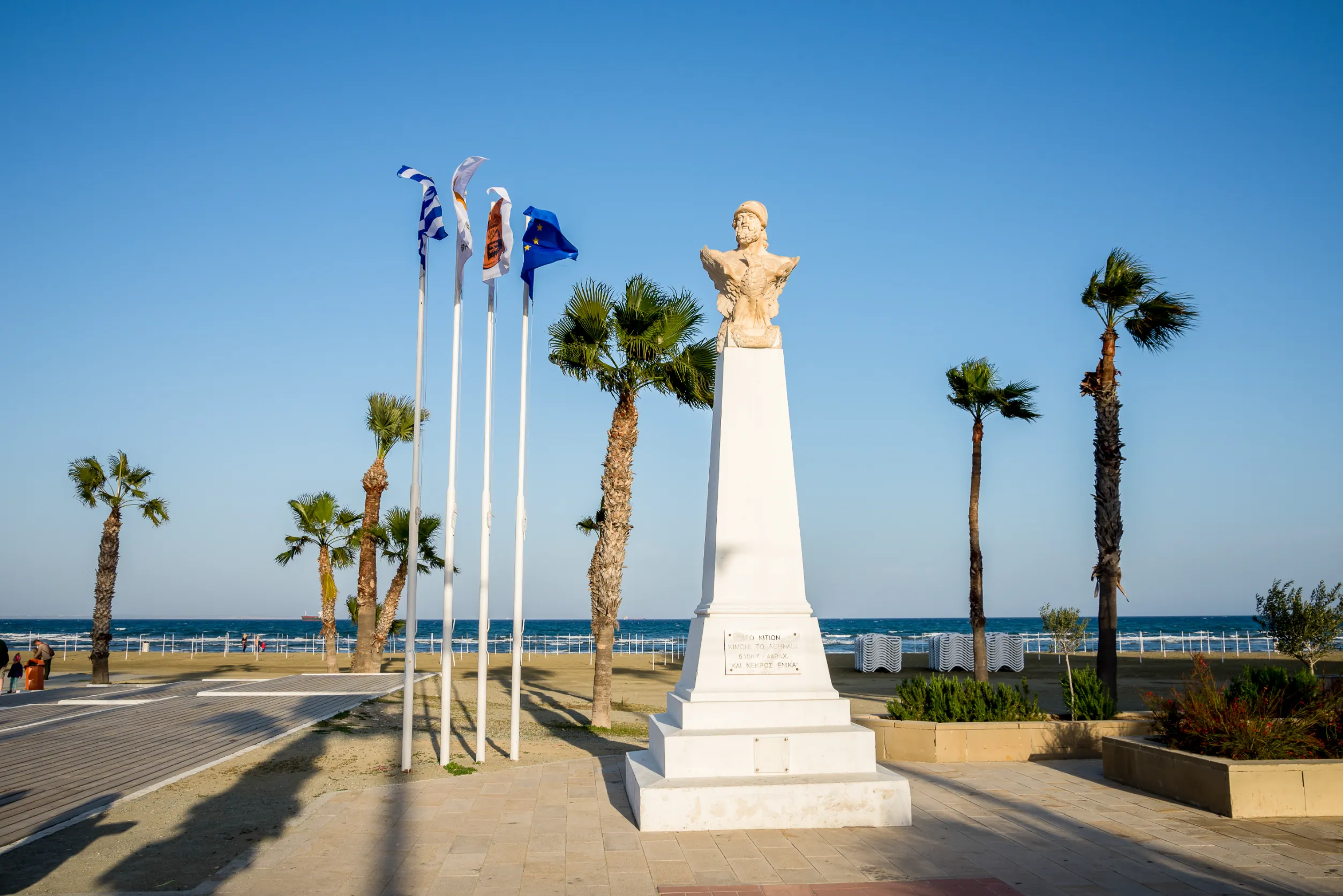 bust of athenian general kimon at finikoudes beach in larnaca cyprus