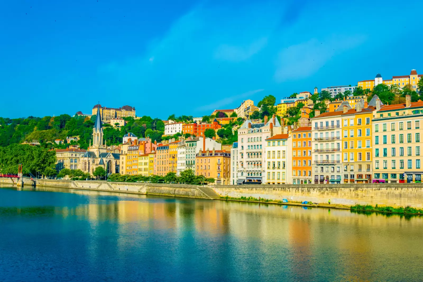 church of saint george next to saone river in lyon france
