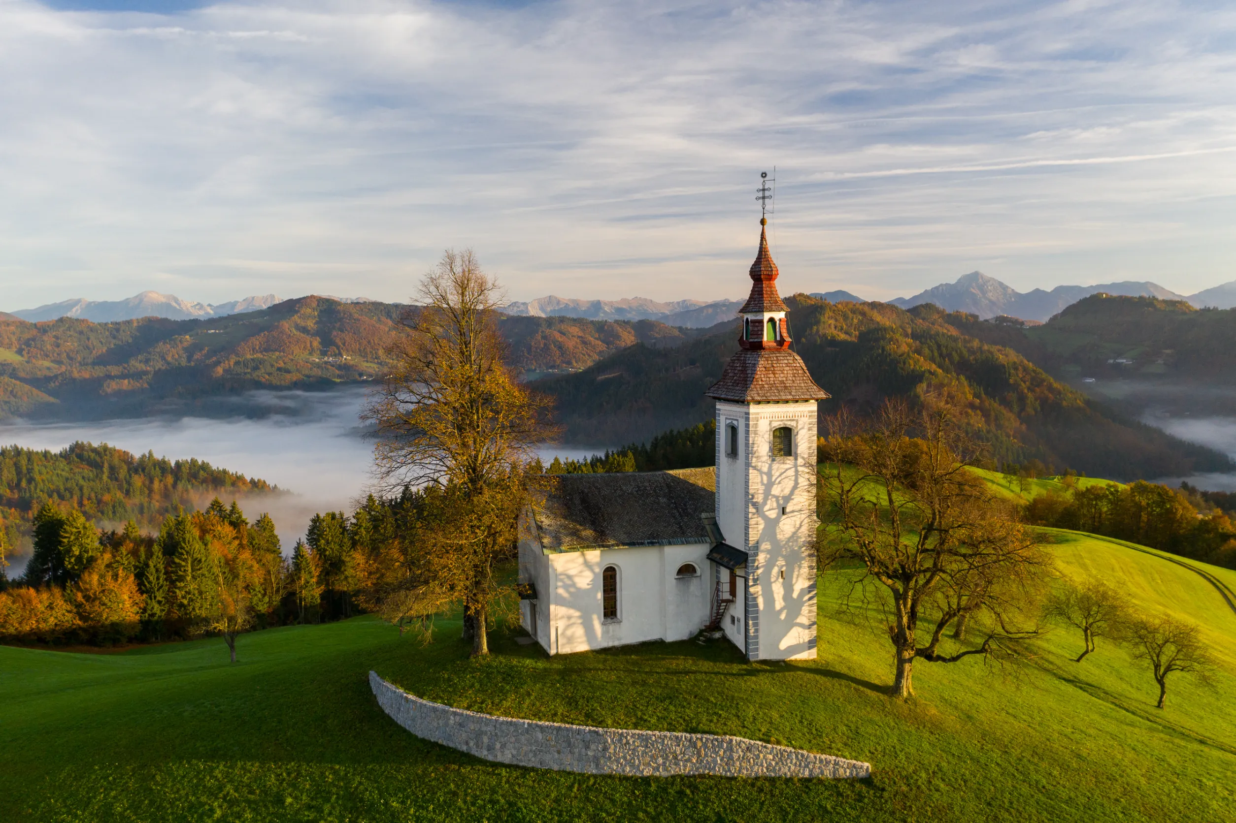 church of sv tomaz sunrise in slovenia