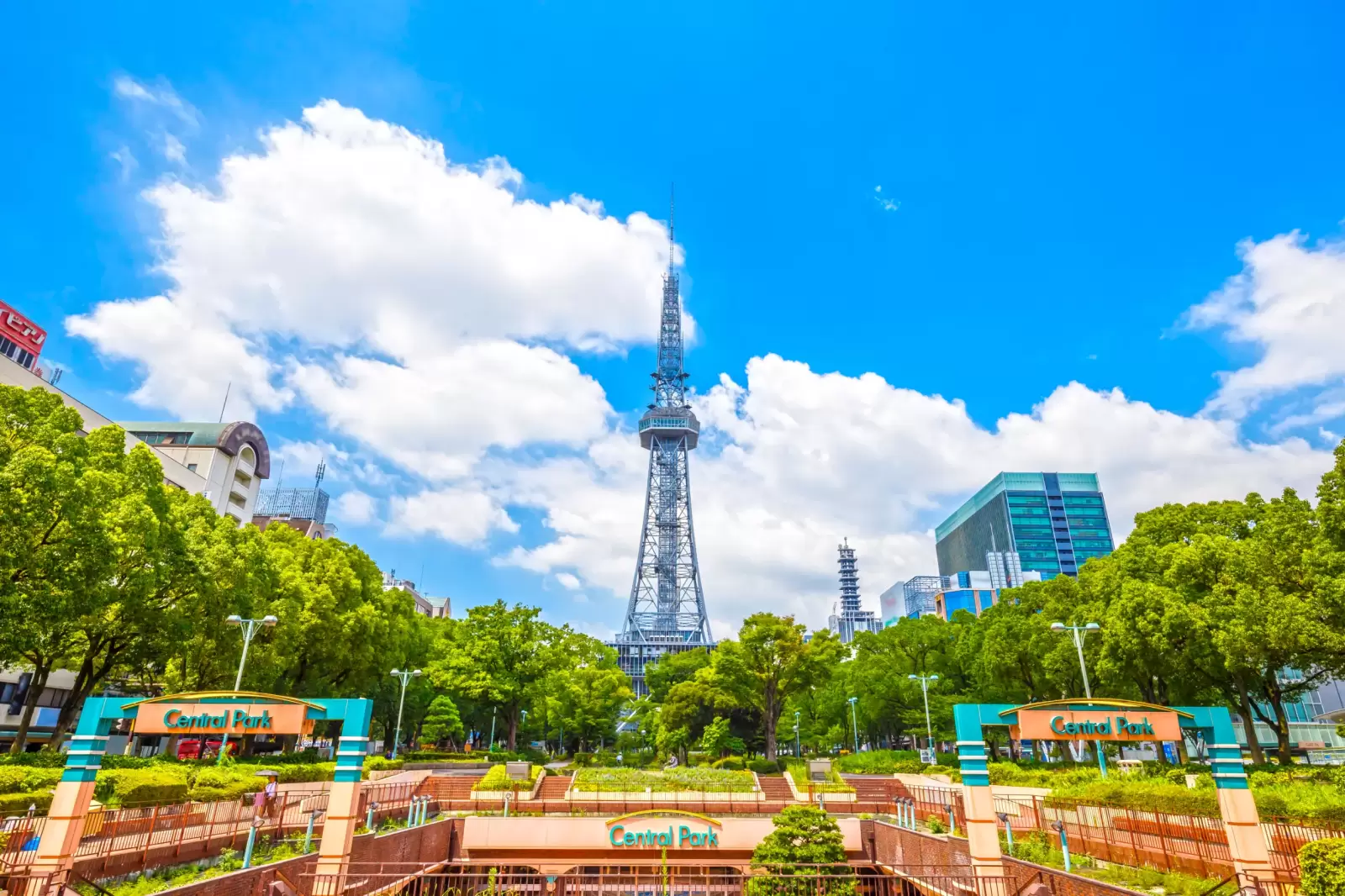 cityscape of nagoya with nagoya tv tower in odori park