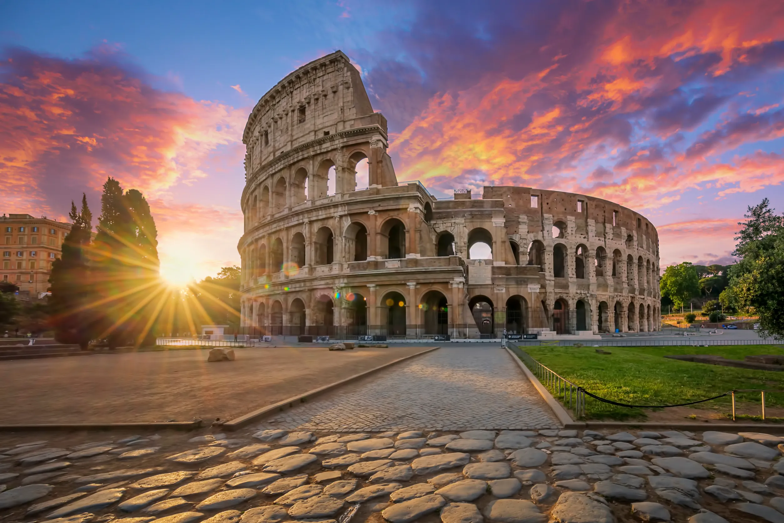 colosseum in rome with morning sun italy europe