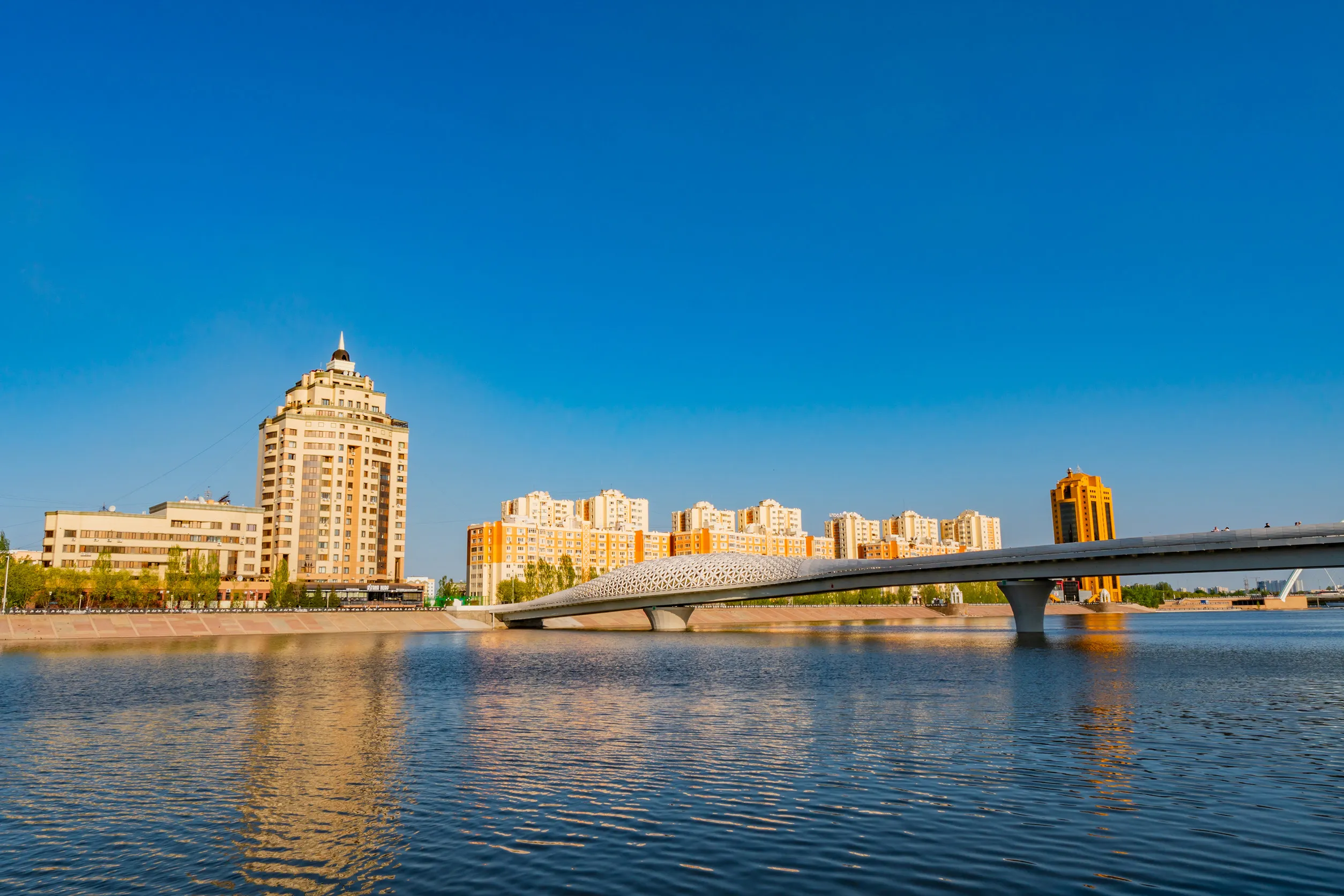 day in astana city yesil river kazakhstan