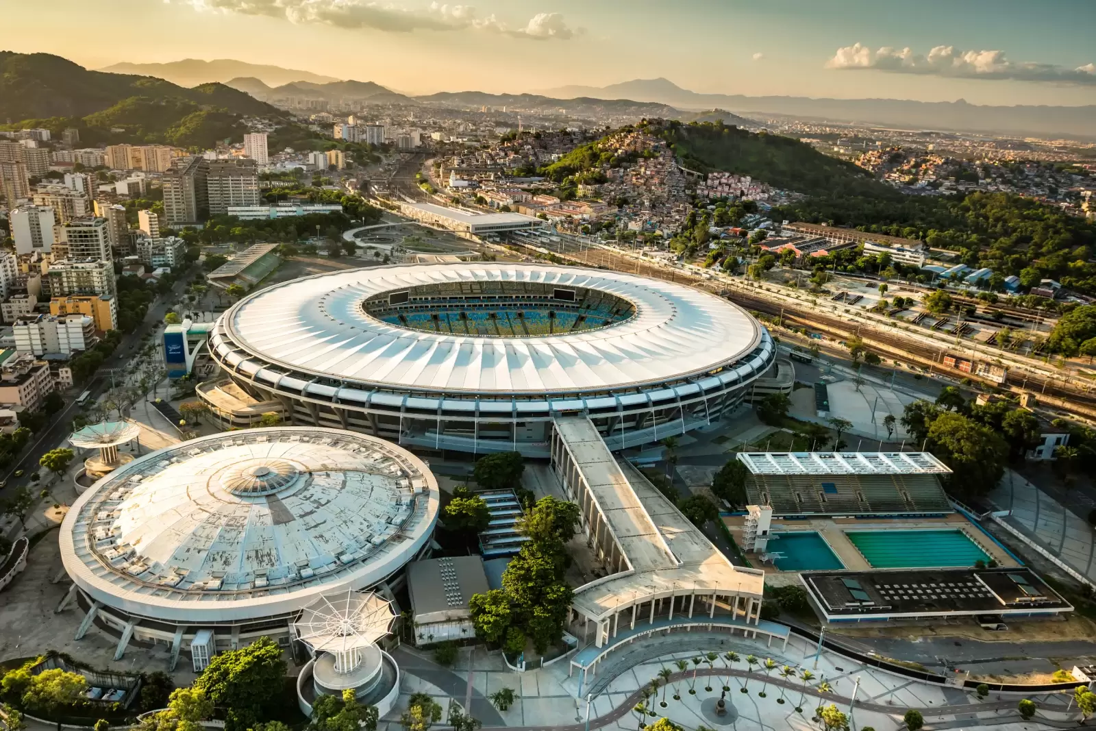 de janeiro brazil aerial view of maracana stadium from high angle with city