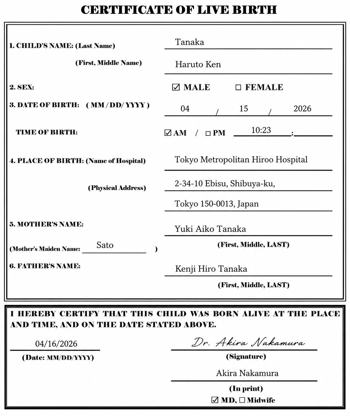 Marriage or Birth Certificate