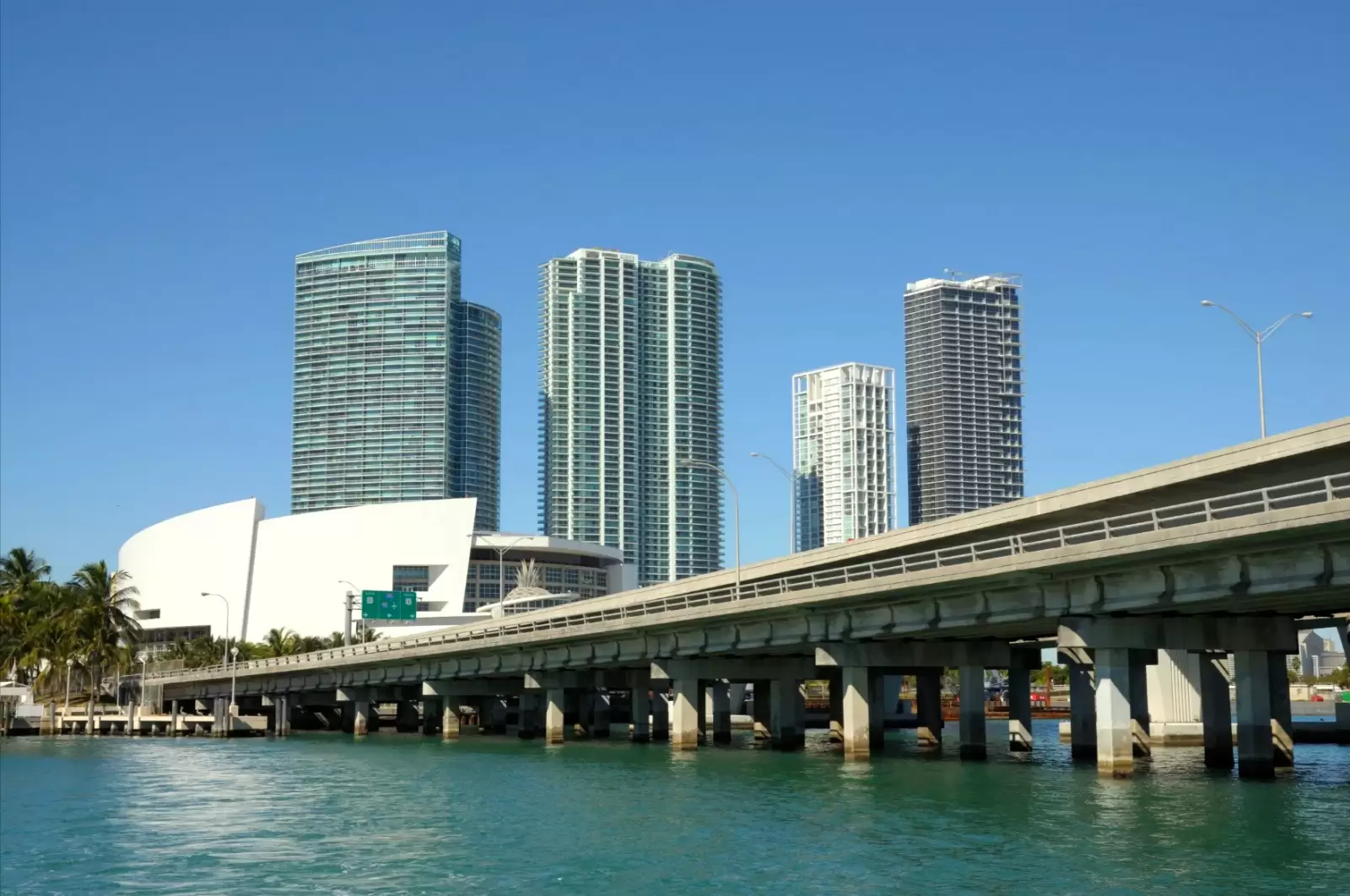 downtown miami with the biscayne bridge in foreground florida usa