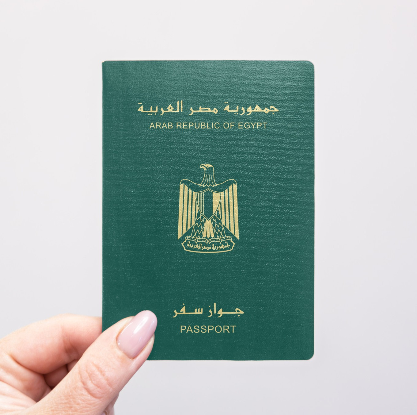 Egyptian passport held in hand