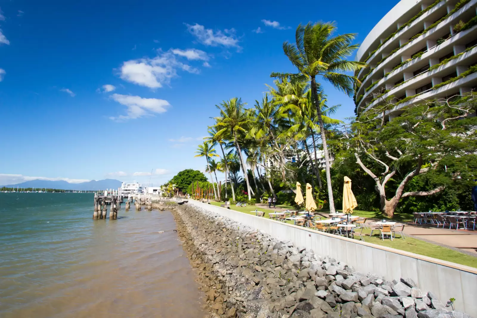 famous cairns waterfront and chinaman creek on a sunny winter s day in queensland