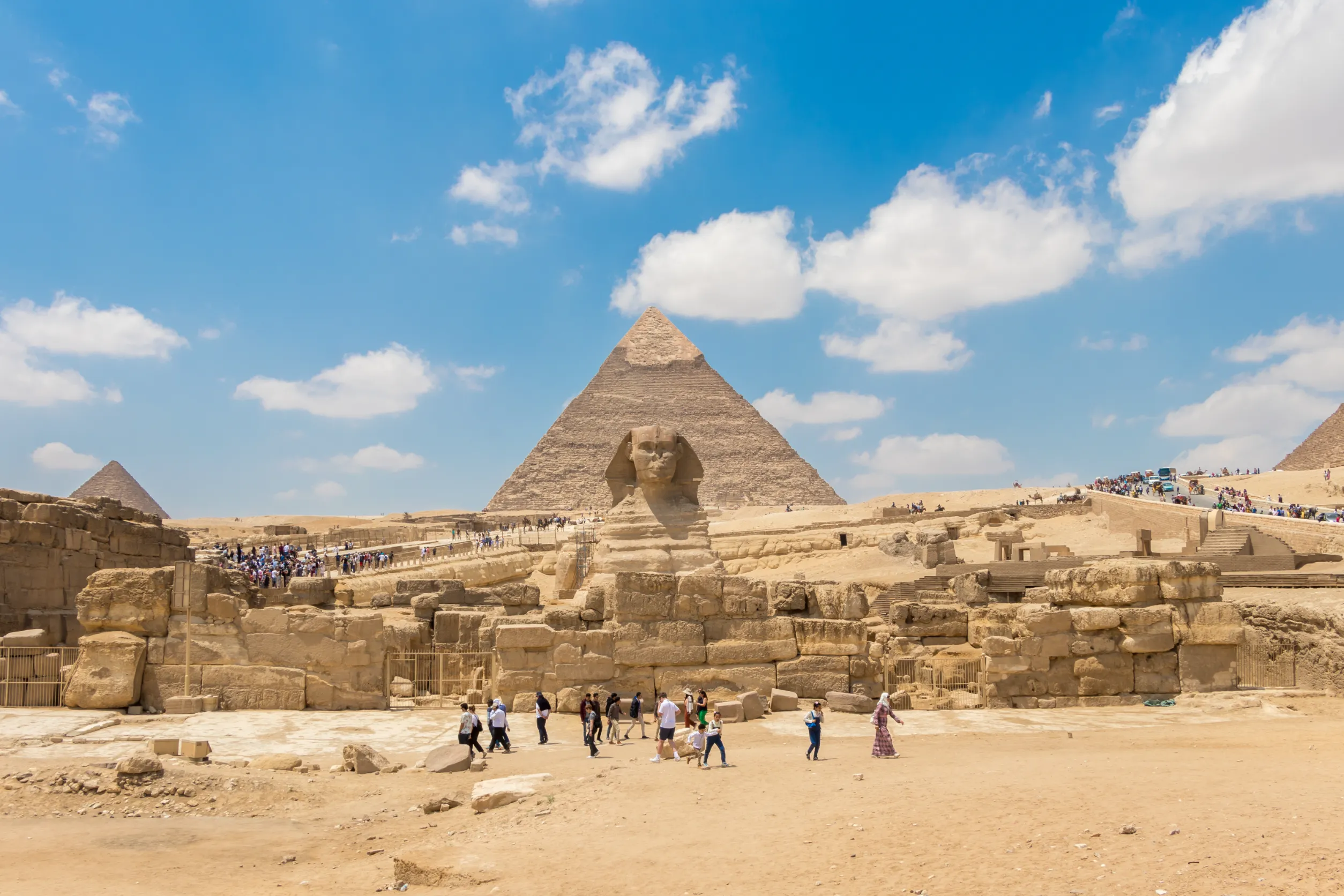 famous giza pyramids and the great sphinx
