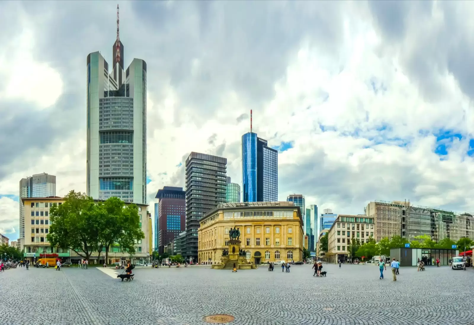 frankfurt am main skyline panorama with dramatic cloudscape hessen germany