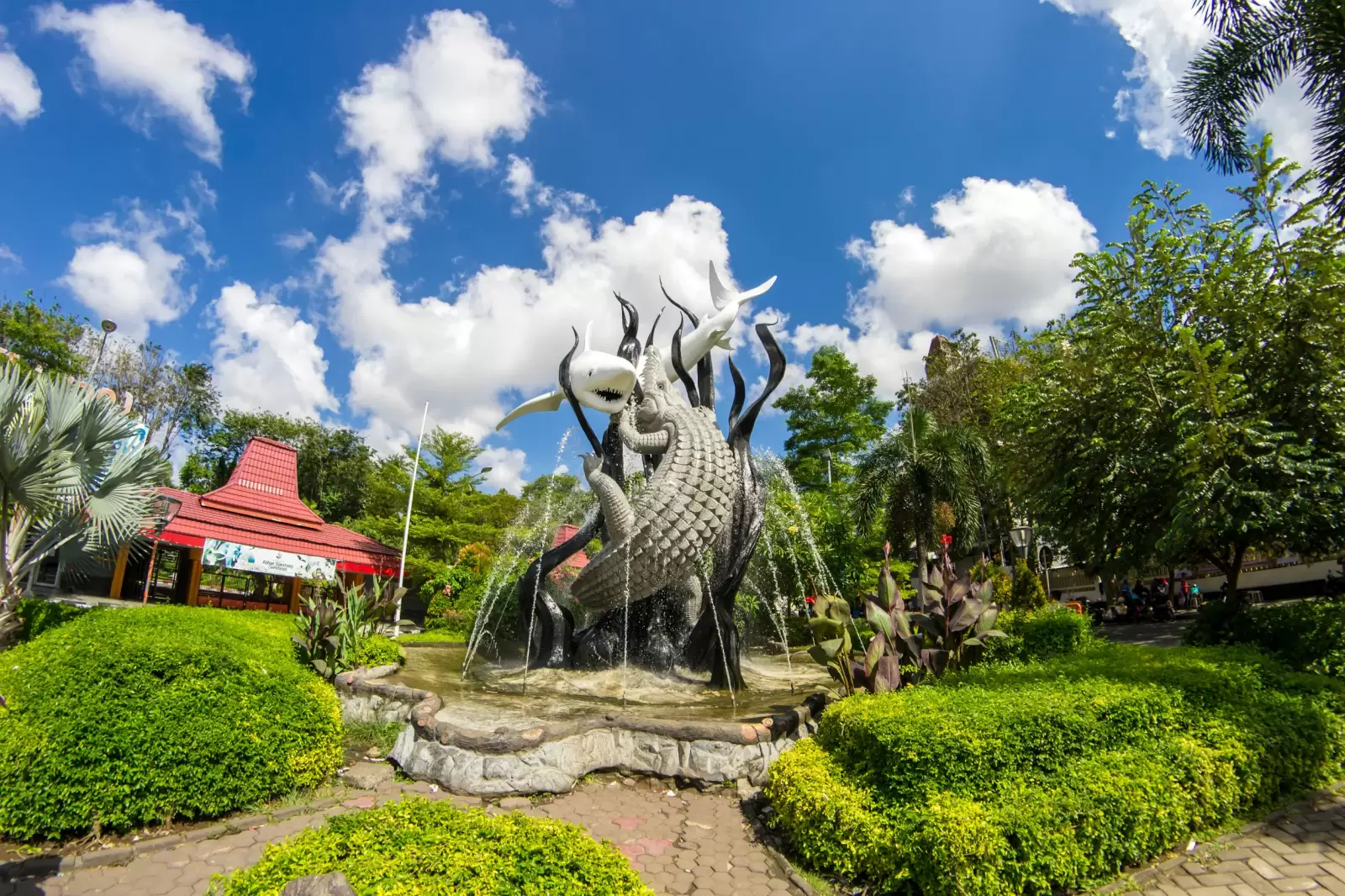 garden with statues symbol of the city of surabaya