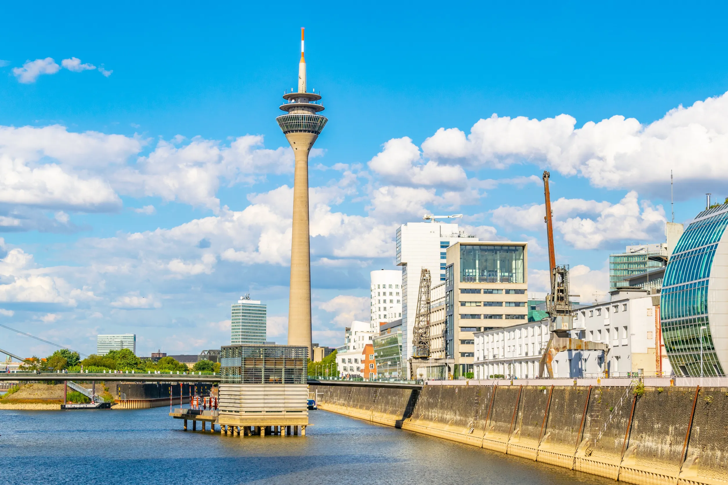 hafen view of the rheinturm in dusseldorf germany