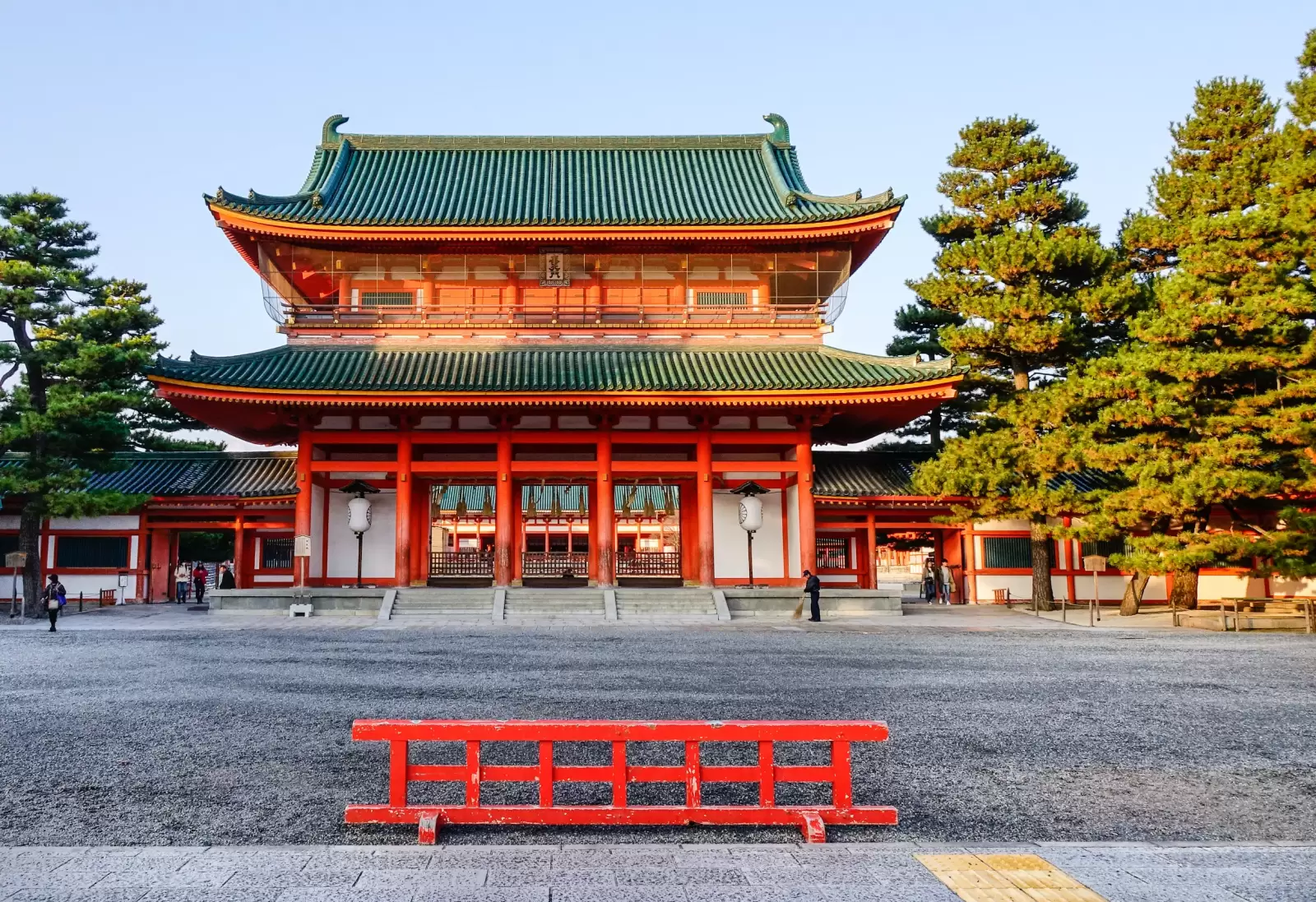 heian temple at sunset in kyoto japan