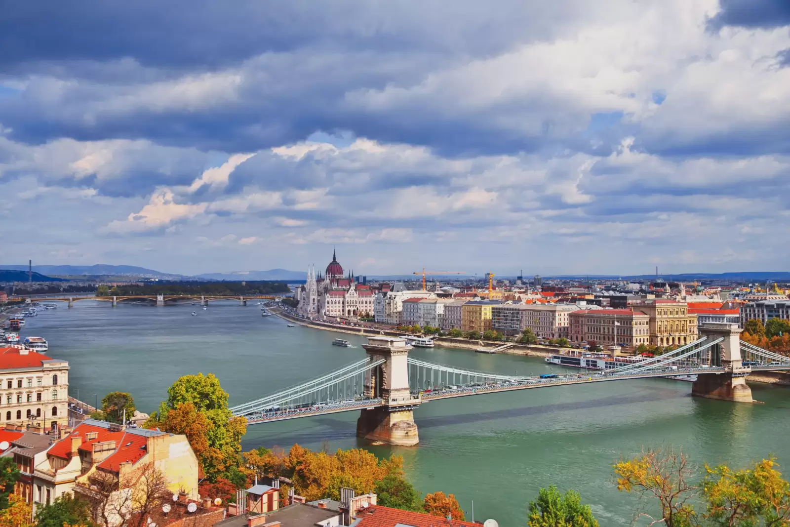 hungarian parliament and the chain bridge in budapest hungary panorama