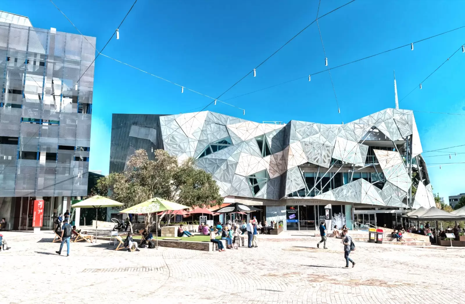 iconic federation square on a dpring day it is a mixed