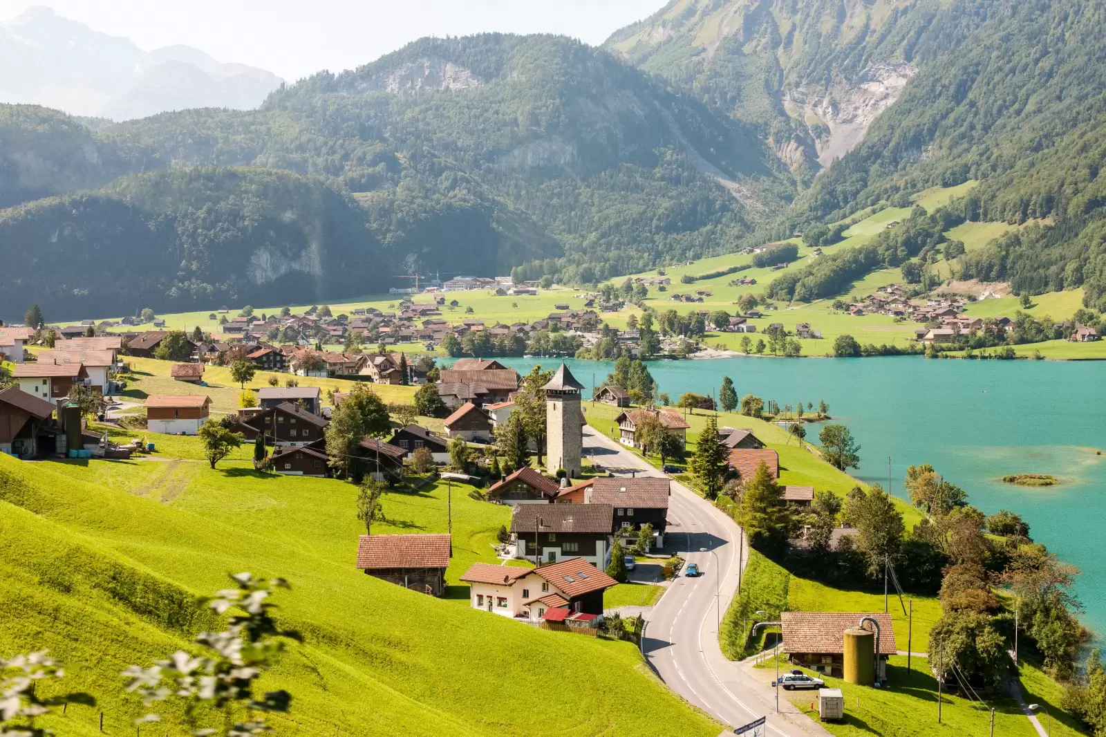 idyllic segment of the famous lake lungern in switzerland