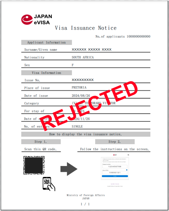 Japan eVisa Application Rejected