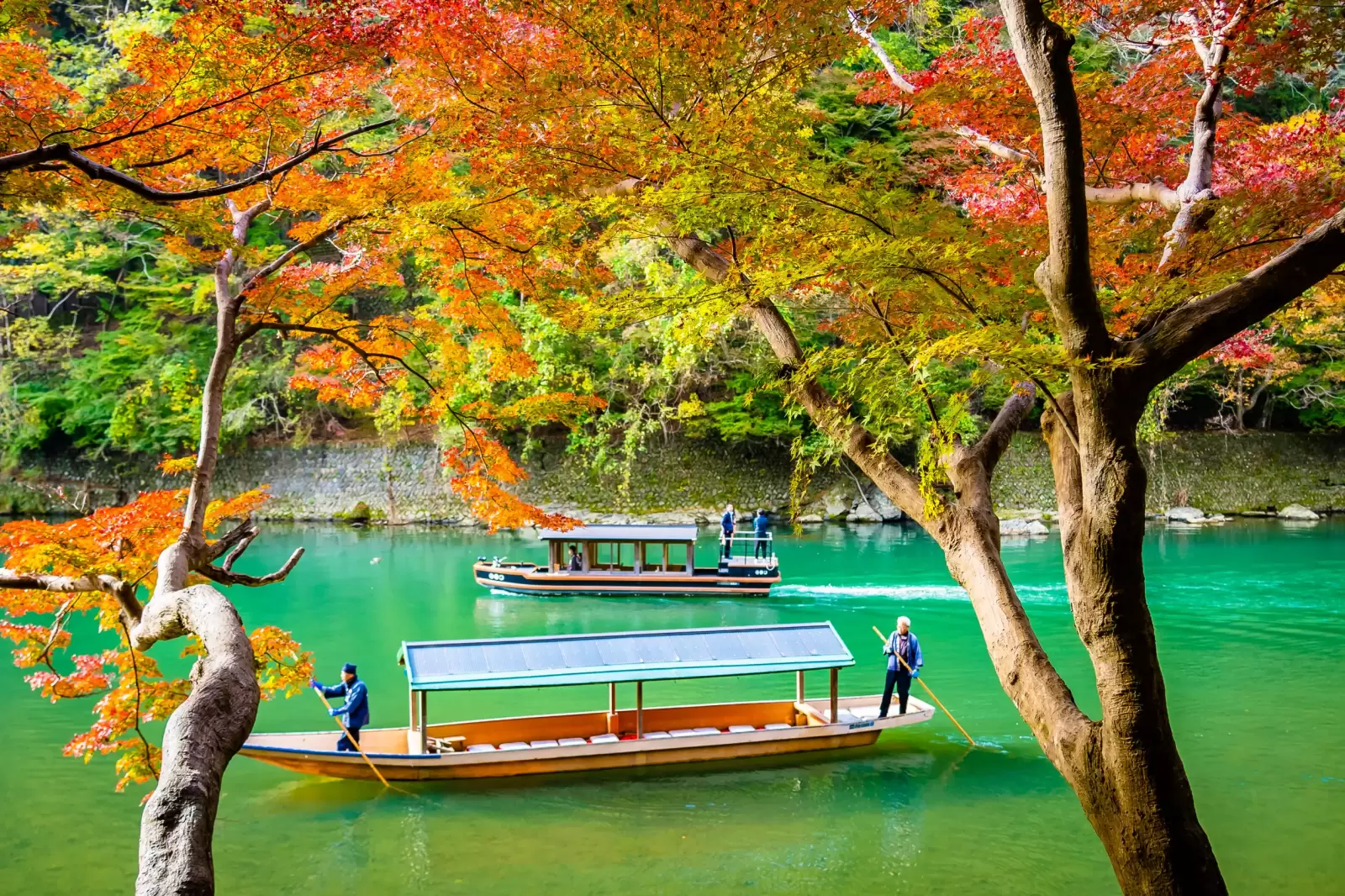 lake in autumn season kyoto japan