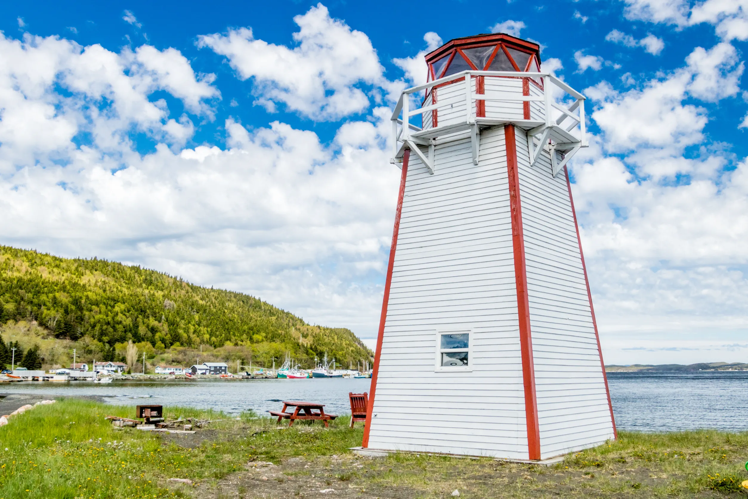 lighthouse overlooking the bay route newfoundland canada