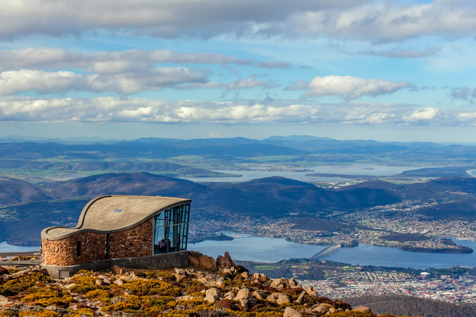 mount wellington lookout structure overlooking the city of hobart tasmania