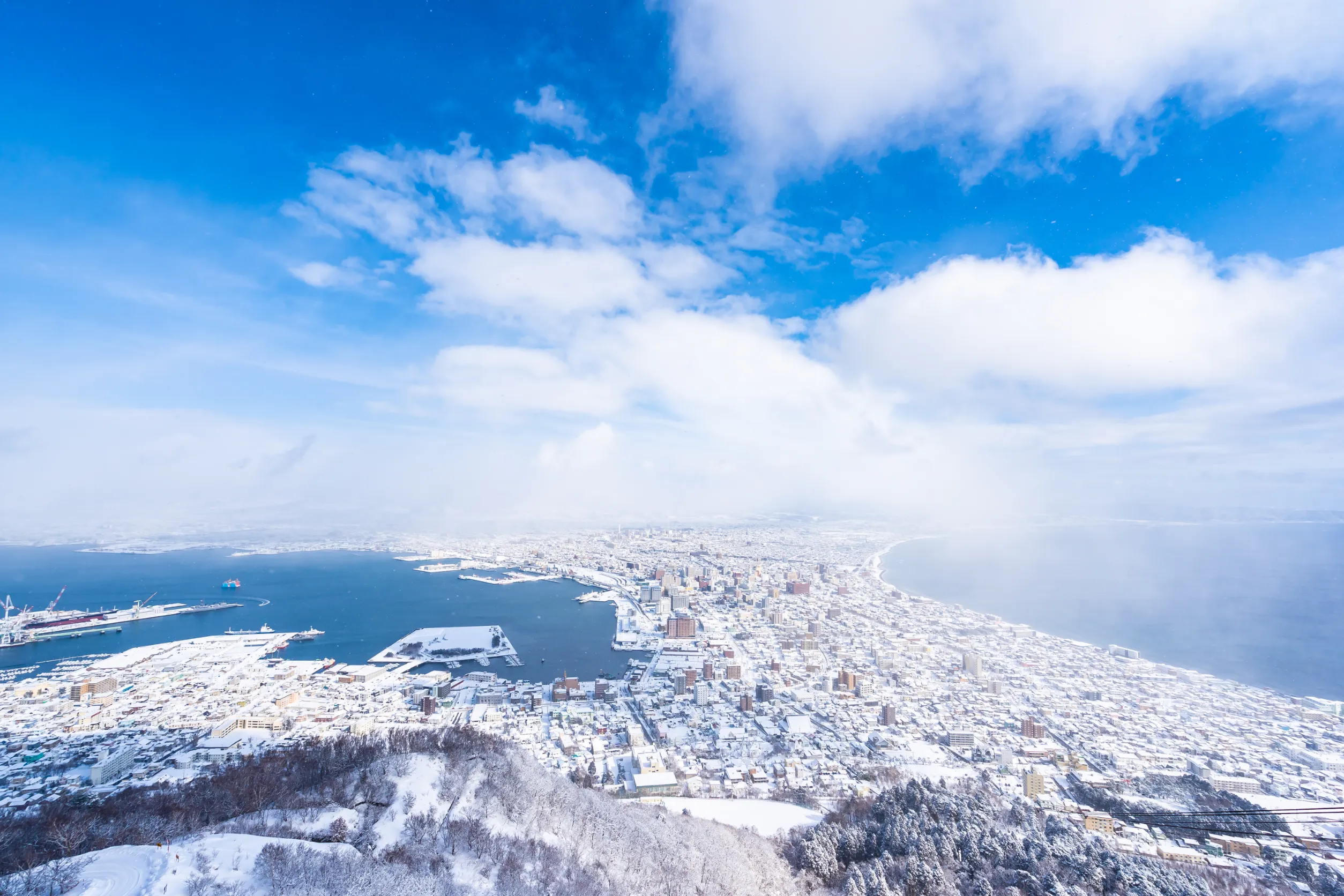 mountain hakodate for look around city skyline building