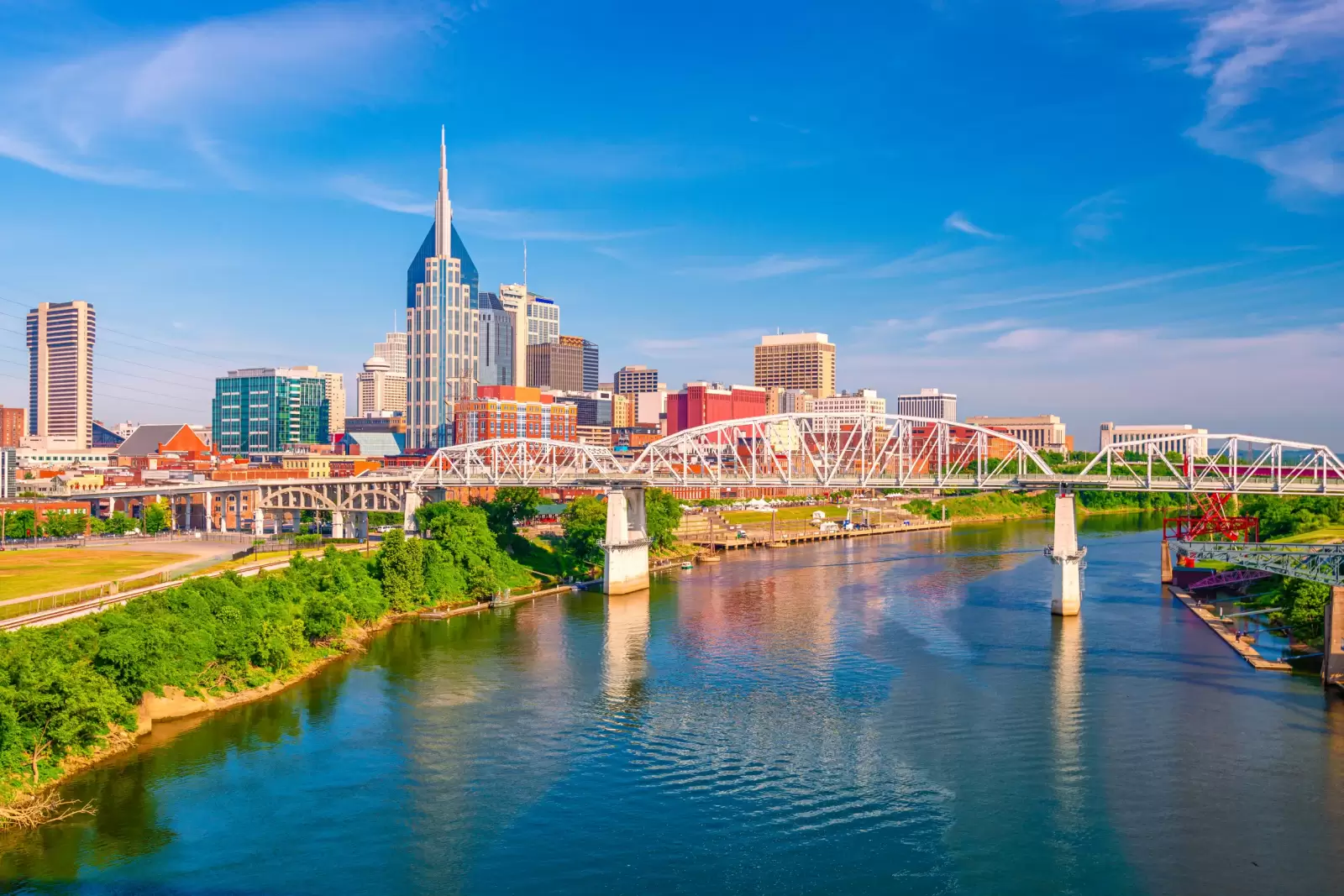 nashville tennessee usa downtown city skyline on the cumberland river