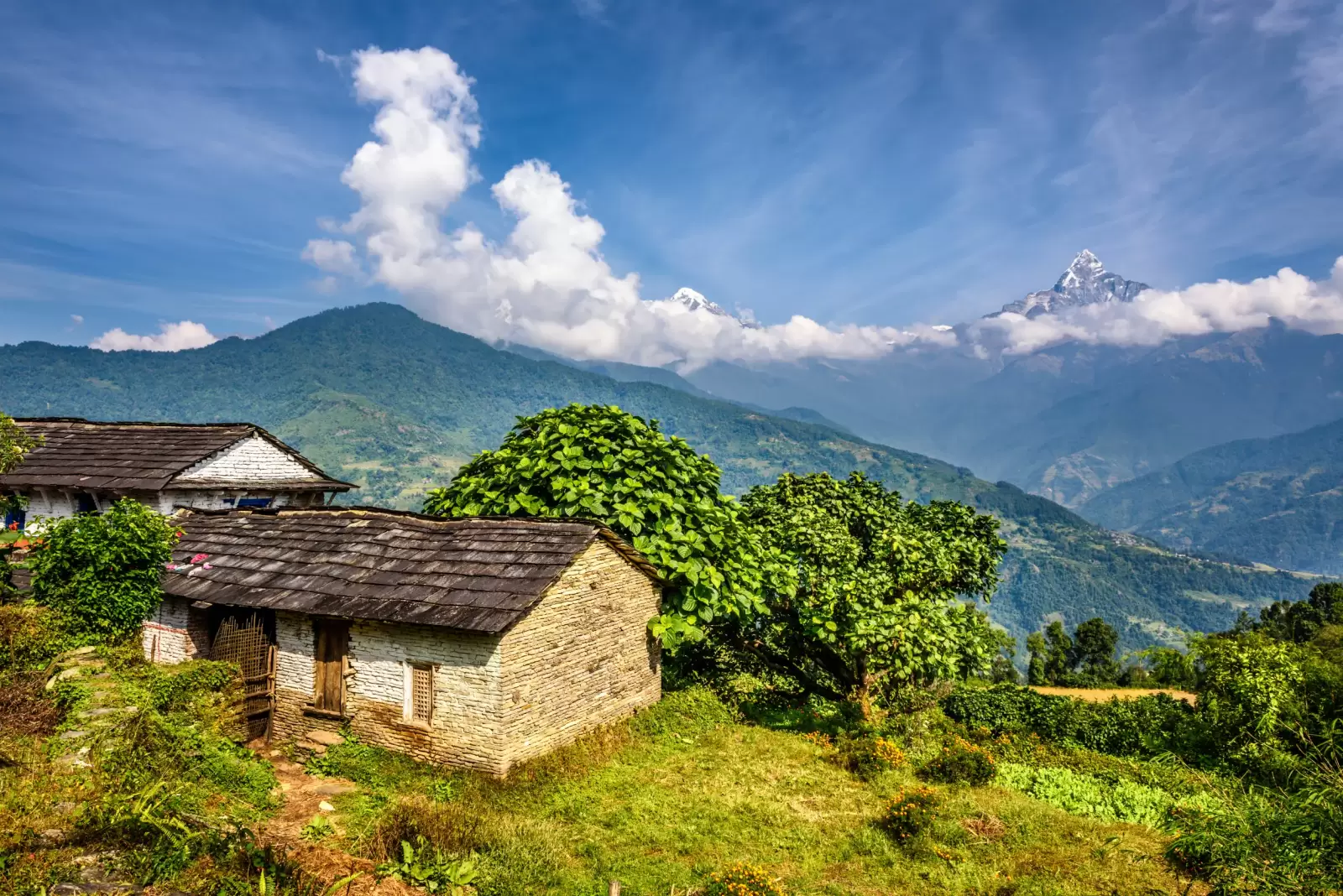 nepalese village in the himalaya mountains