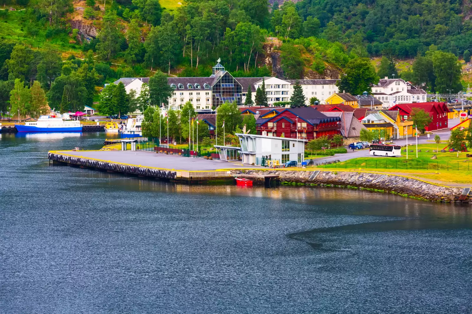 norwegian fjord village and sognefjord landscape in flam norway tourism