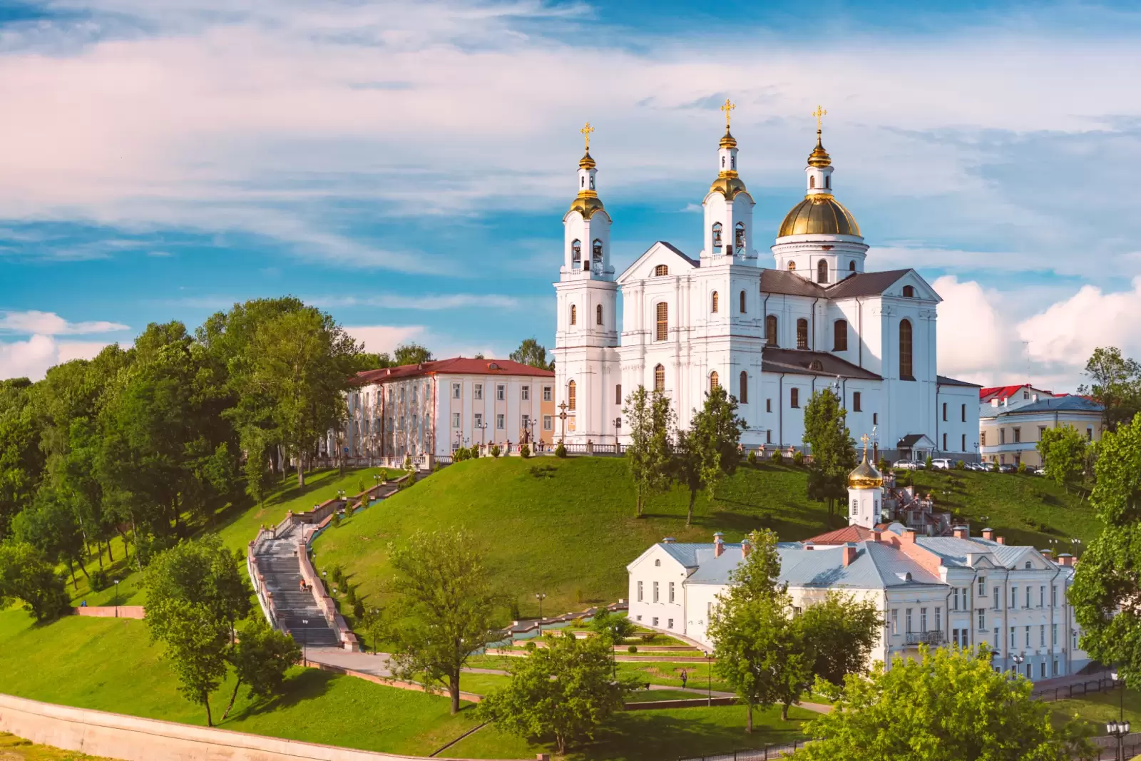 orthodox church belfry in vitebsk belarus europe blue cloudy sky