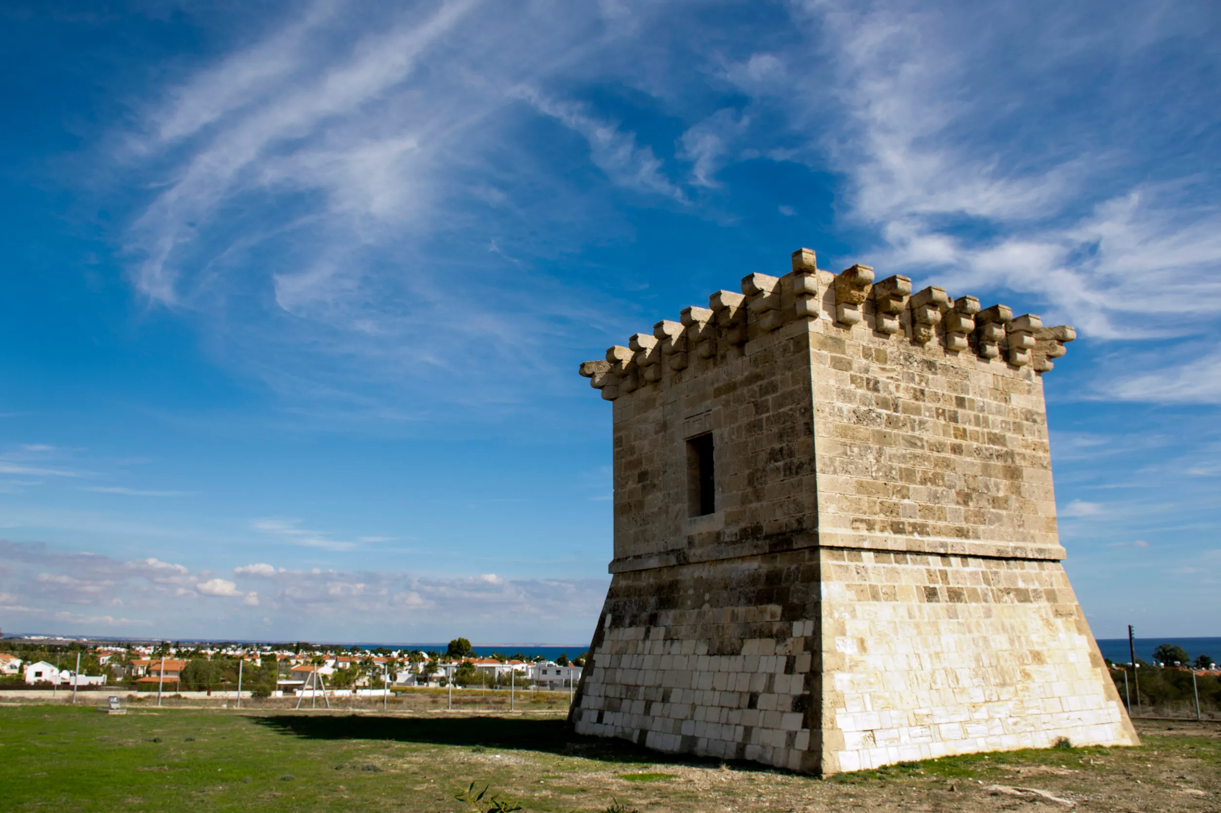 outdoor architecture of an ancient venetian tower in cyprus