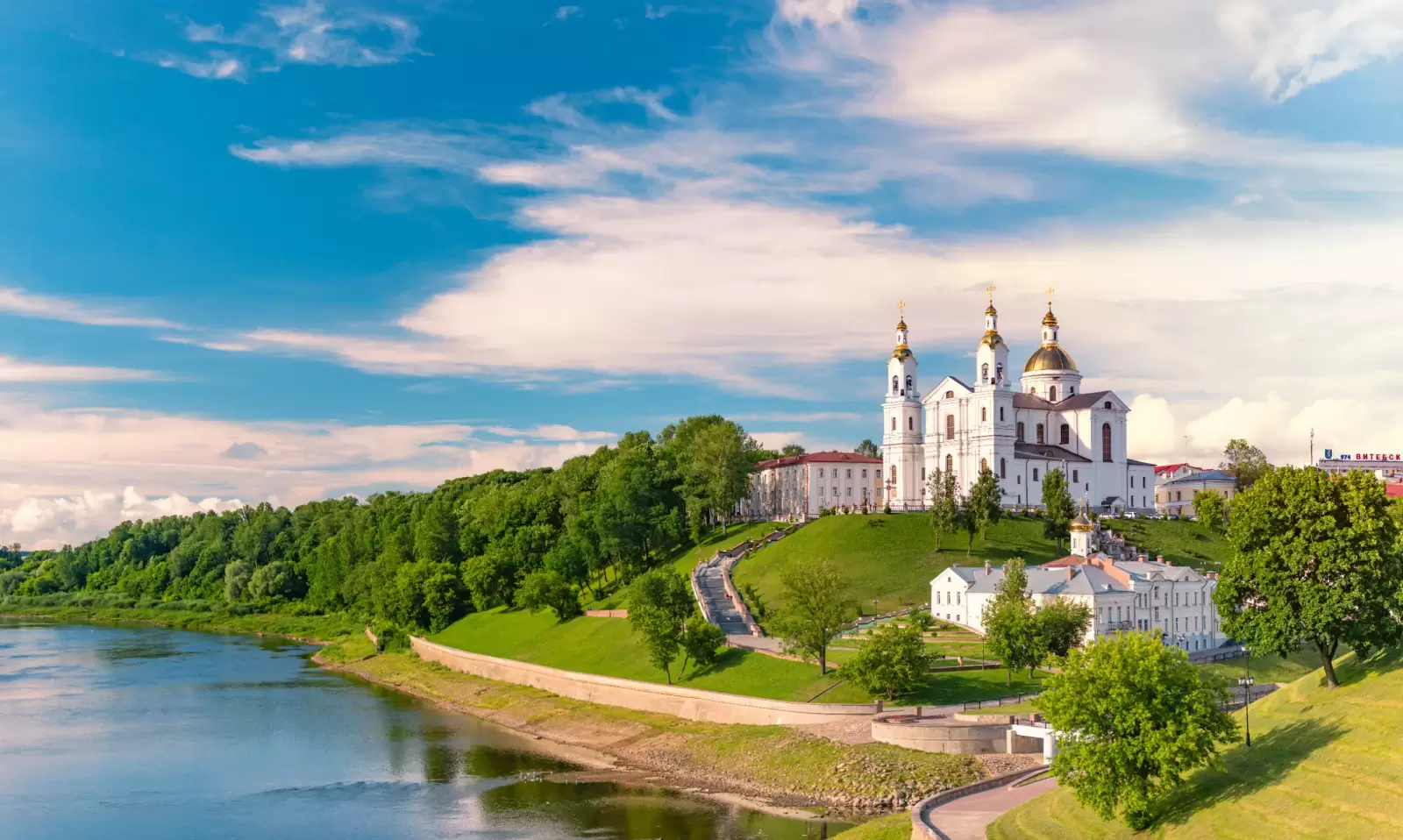 panorama of beautiful old orthodox church belfry in vitebsk belarus