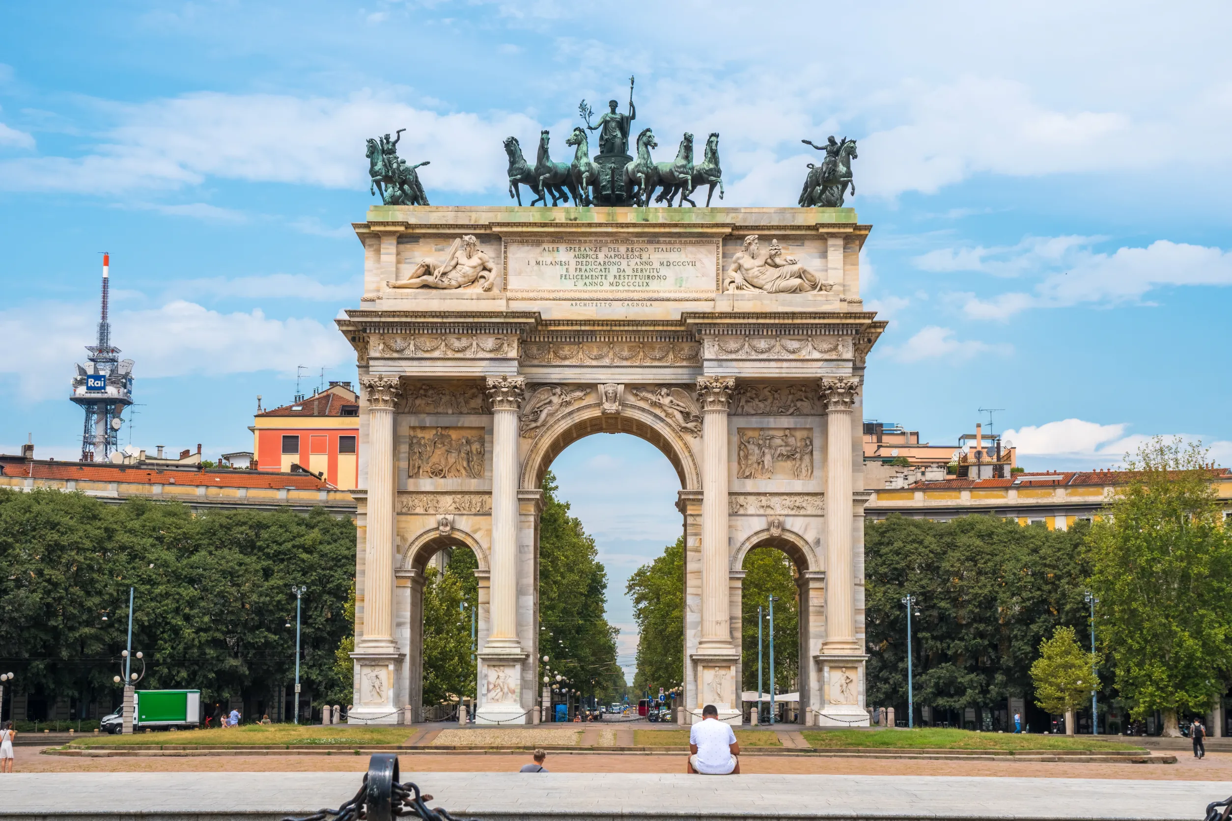 peace arch or gate of sempione in milan near the sempione park