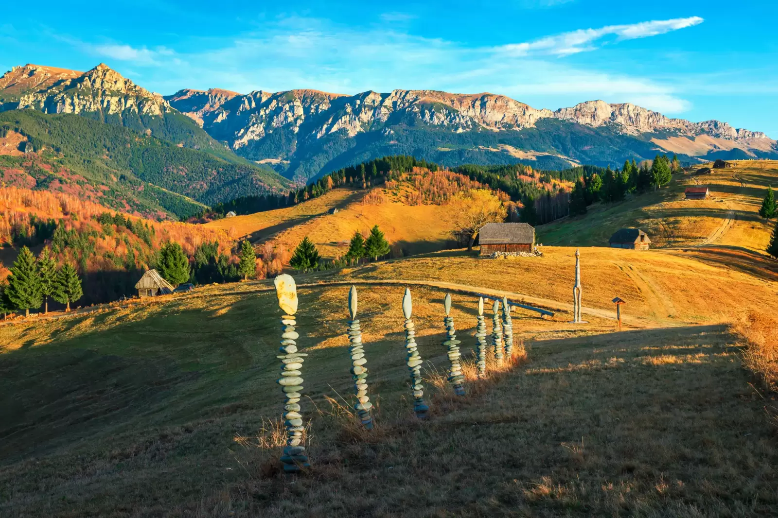 picturesque colorful autumn rural wooden huts