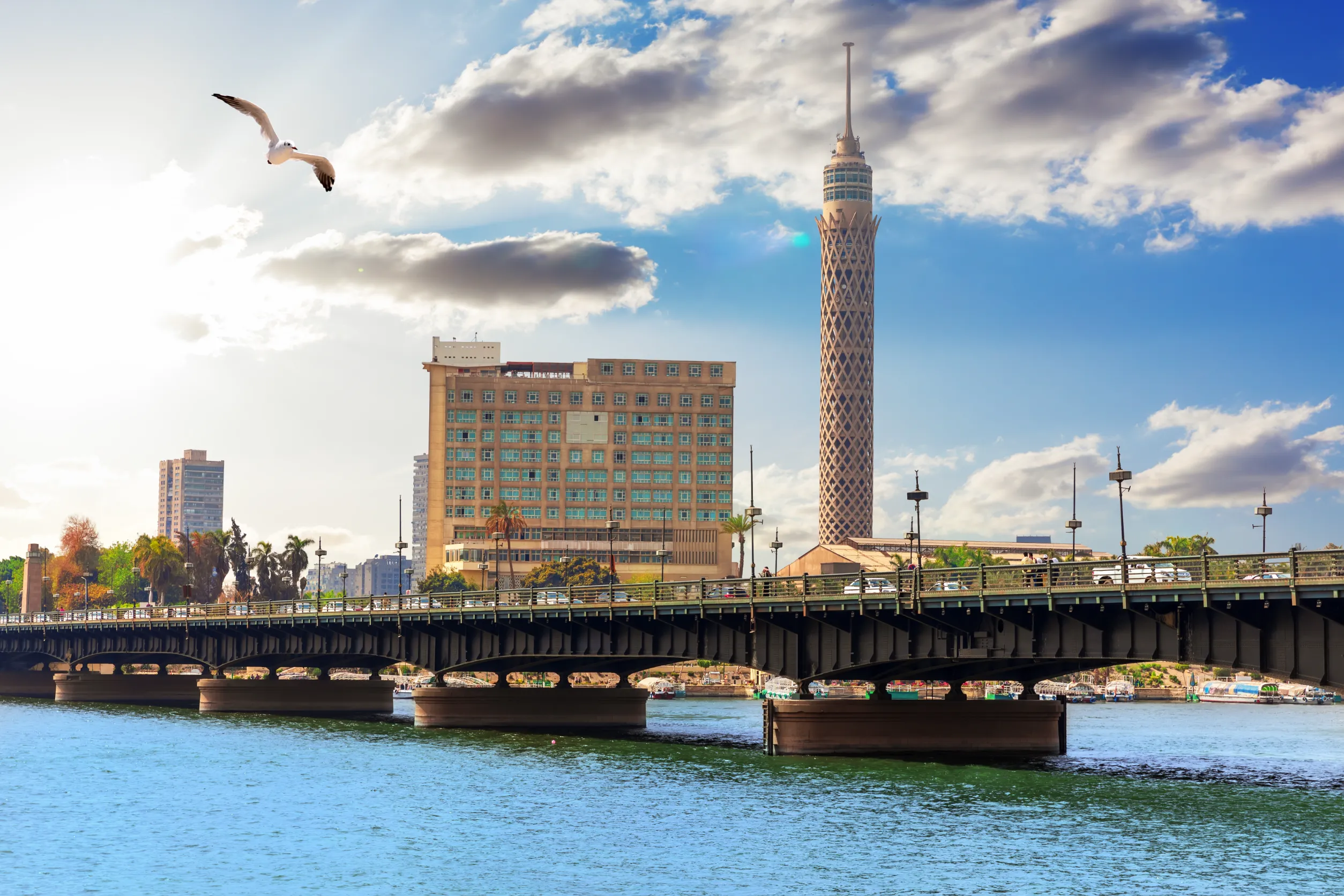 qasr al nil bridge over the nile and the tower of cairo egypt