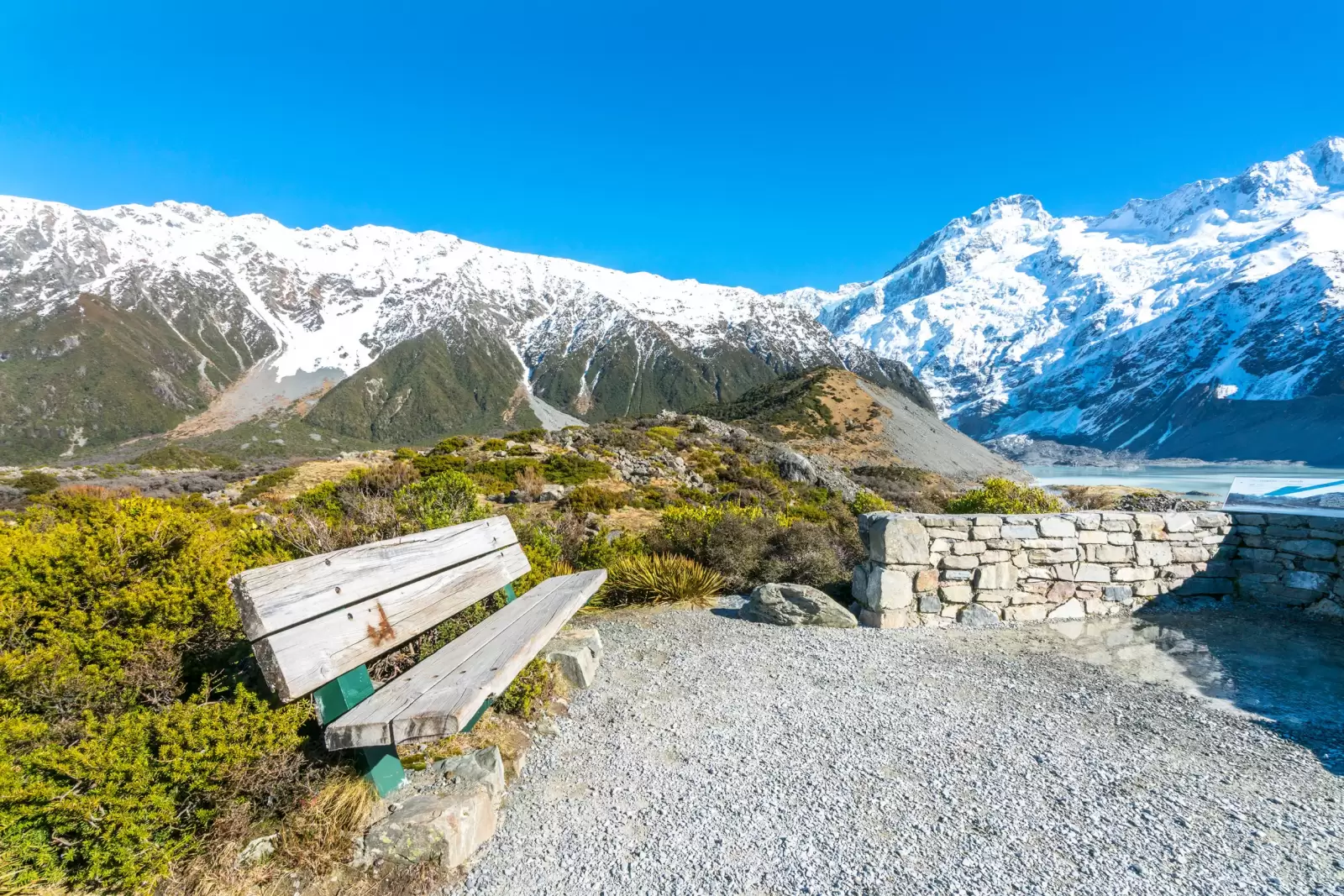 resting wooden chair at mount cook new zealand