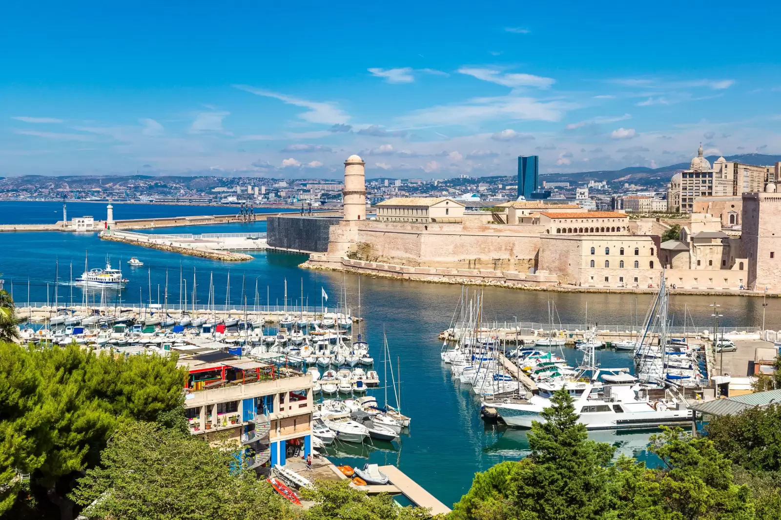 saint jean castle and cathedral de la major and the vieux port in marseille