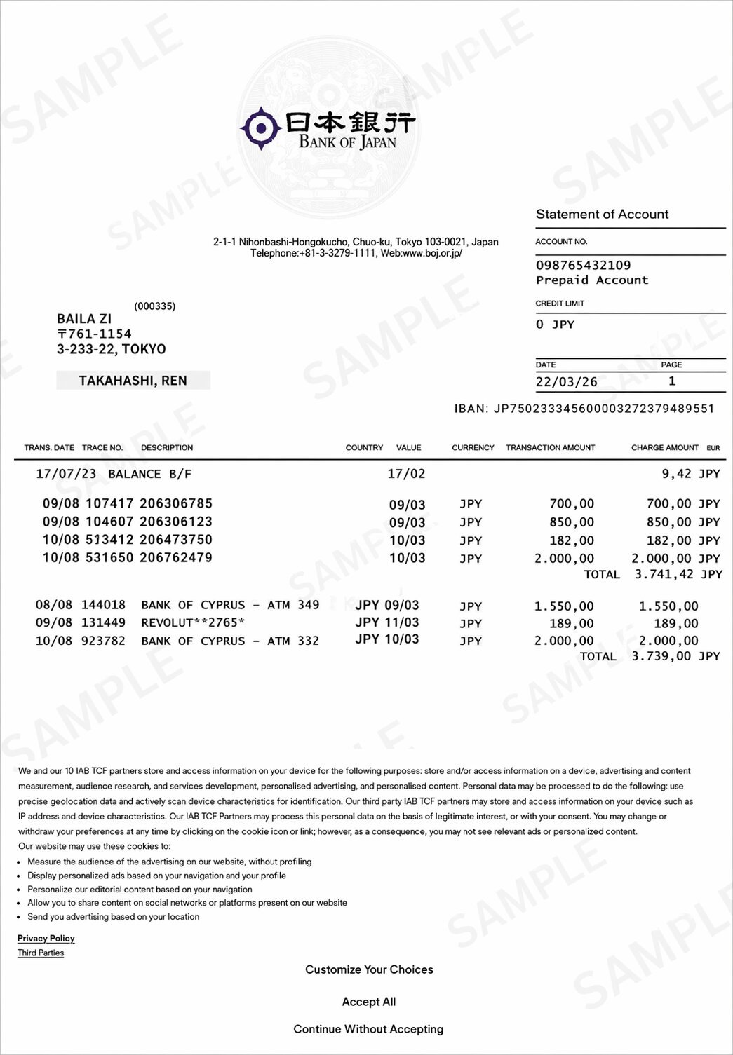 Sample Of Bank Statement