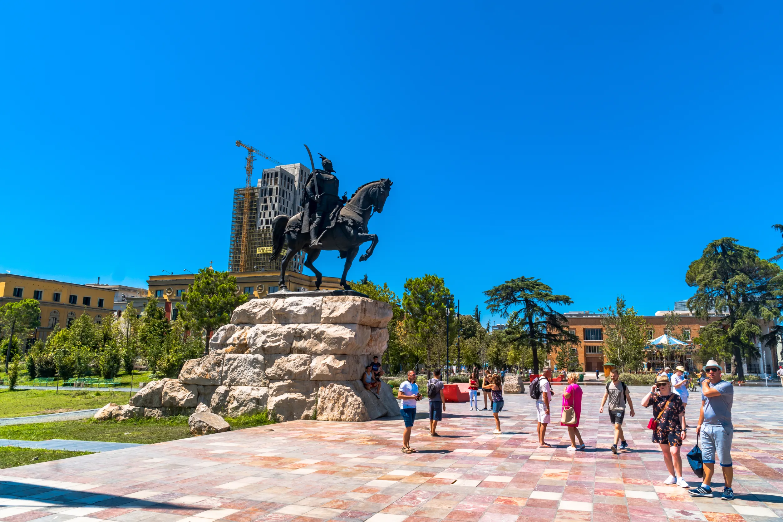 skanderbeg monument and sculpture on skanderbeg square
