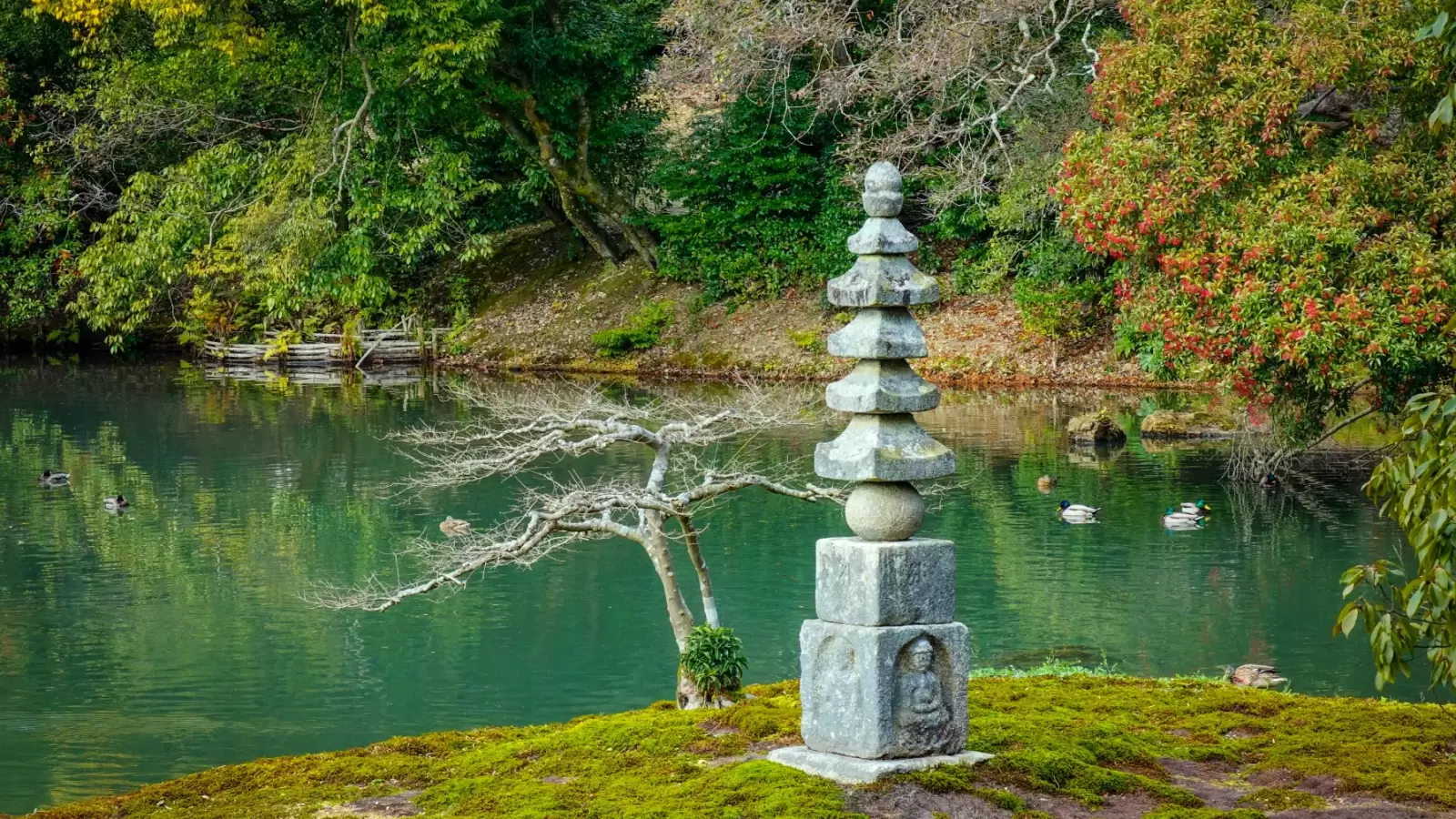 stone monument at the garden in kyoto japan