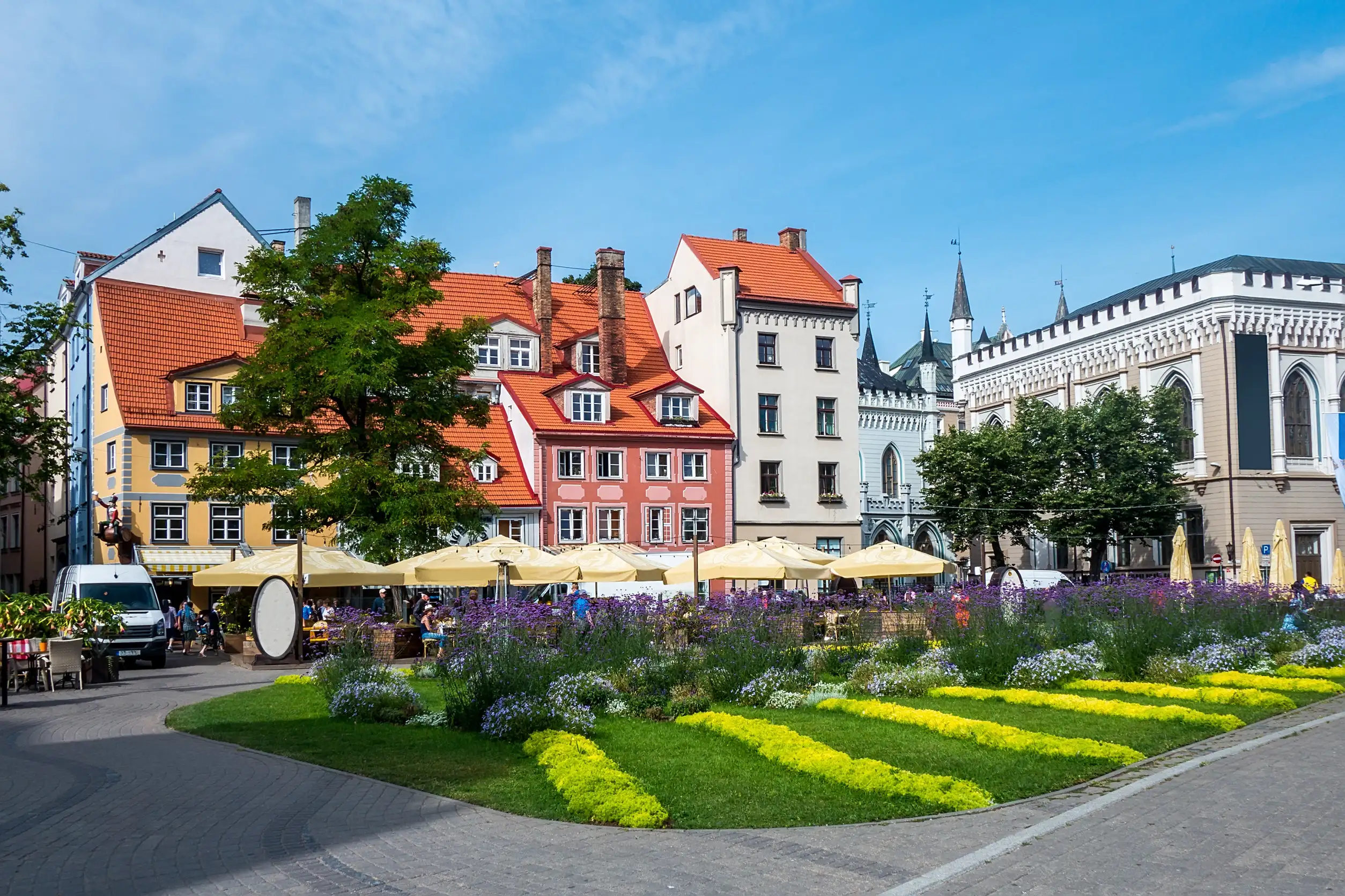 street view of downtown in riga city latvia