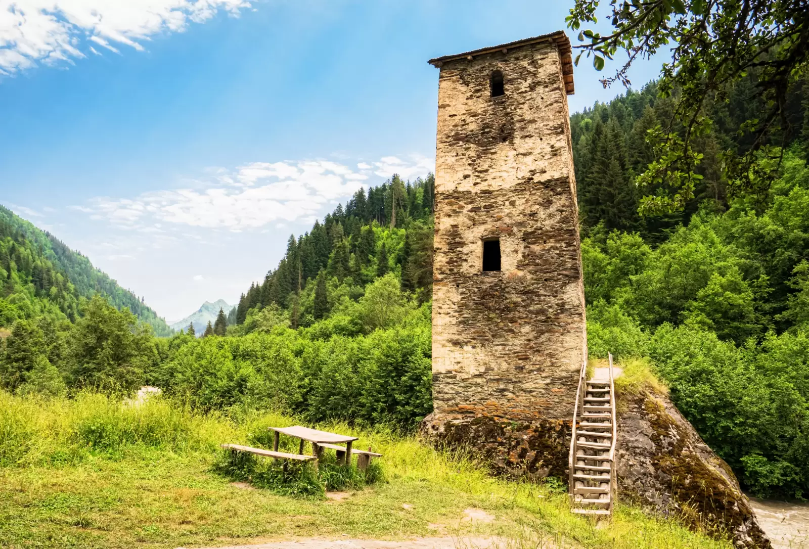 svan tower in svaneti countryside georgia
