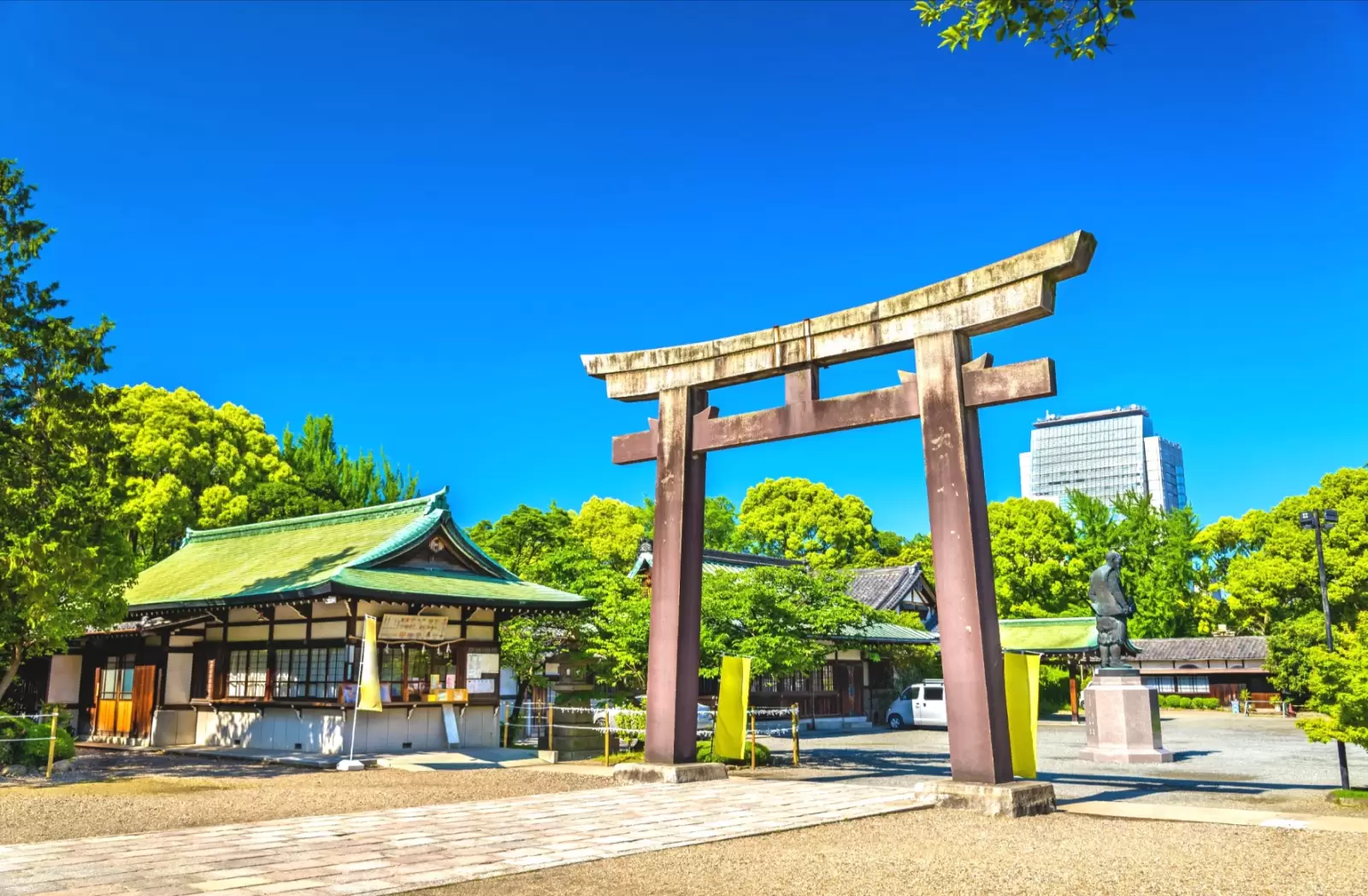 the gate of hokoku shrine in osaka japan