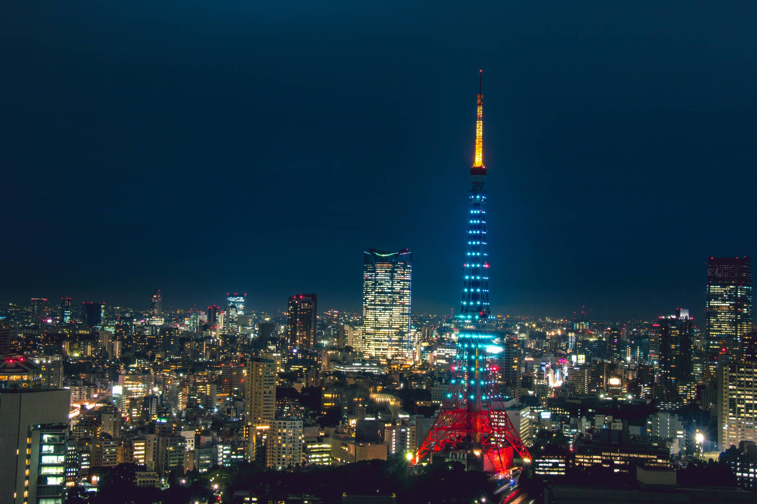 Tokyo Tower illuminated at night skyline